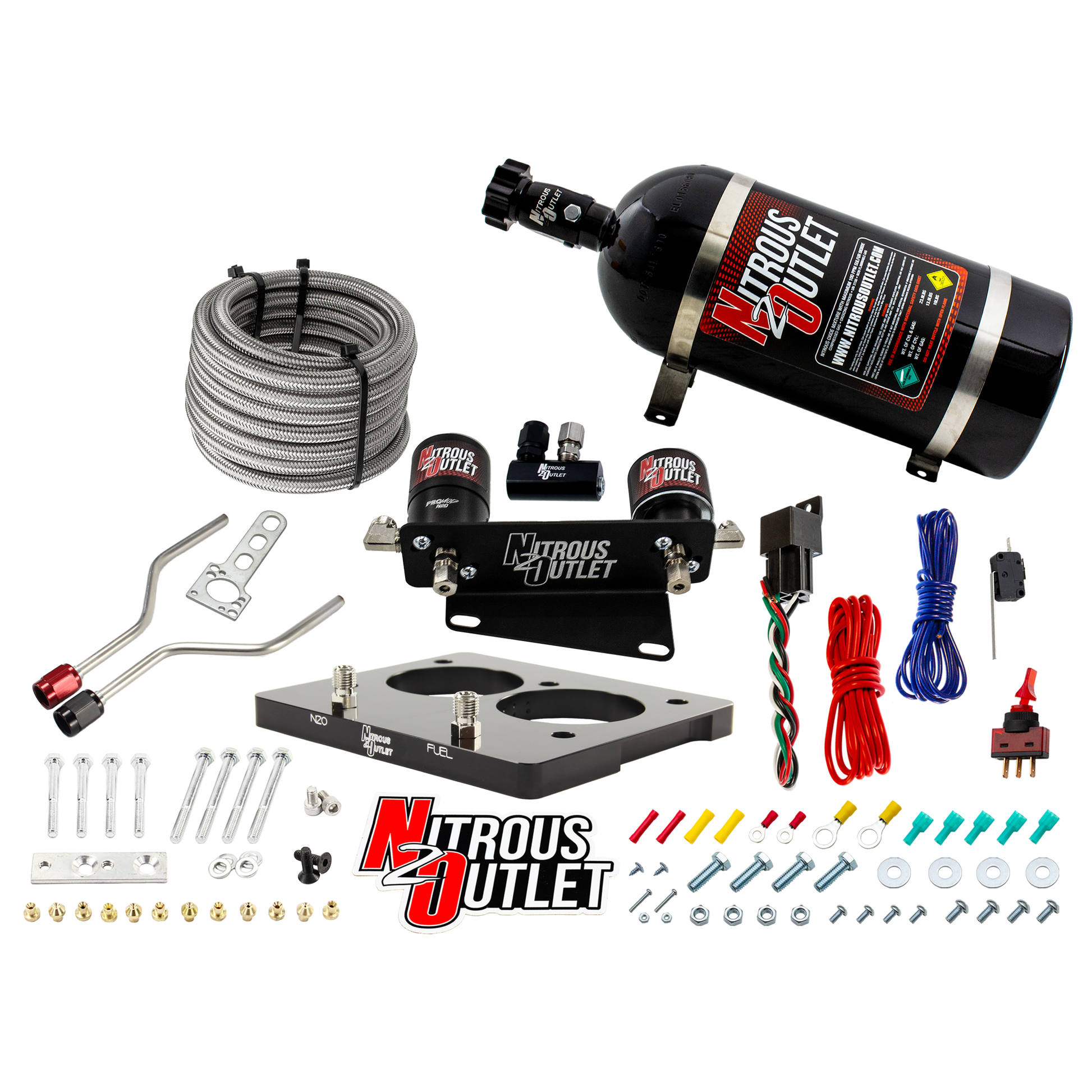 Nitrous Outlet GM/Pontiac 58mm 1993-1997 Camaro/Firebird/Impala LT1 Hard-line Plate System - Gas/E85 (5-55psi)(50-200HP)(10lb Bottle)