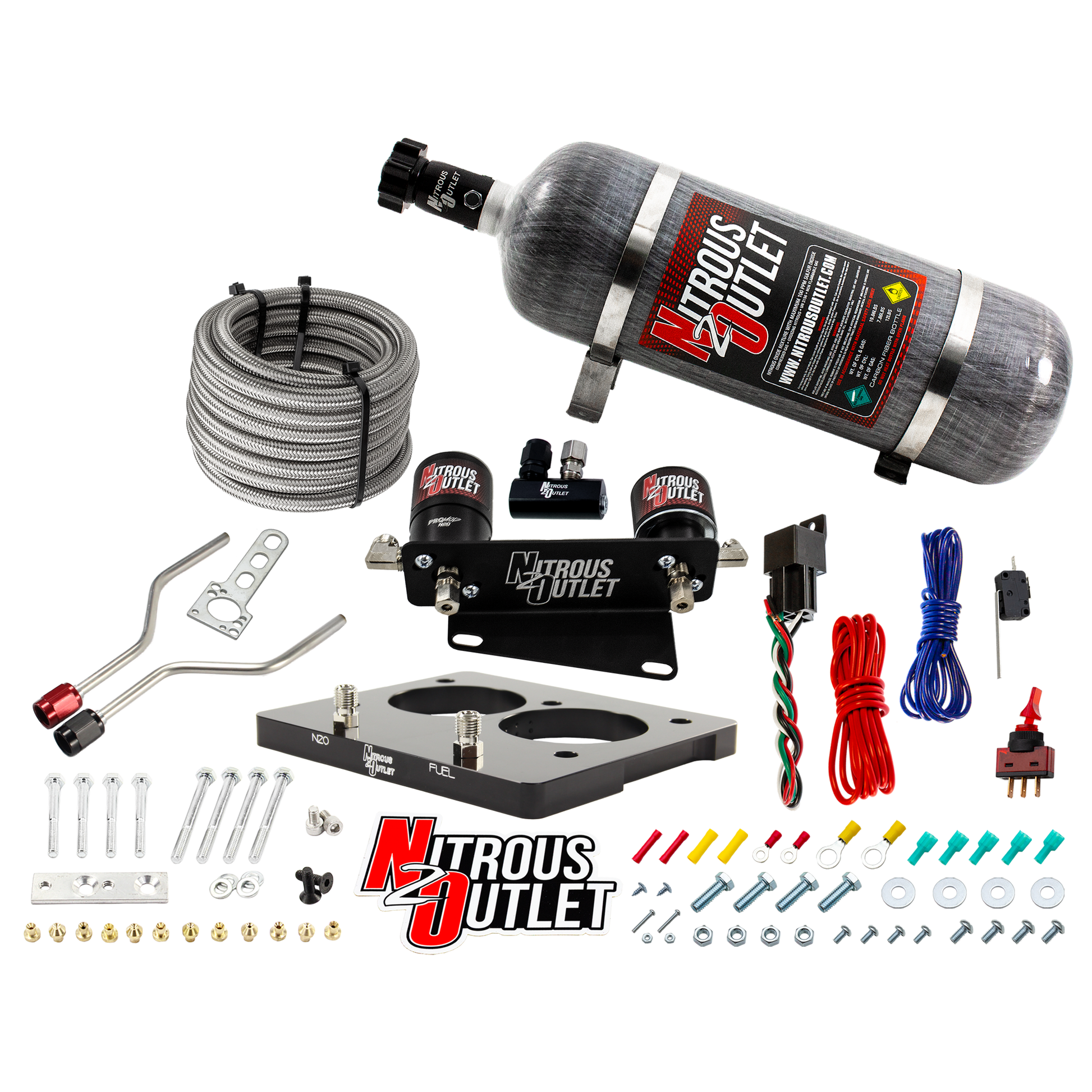 Nitrous Outlet GM/Pontiac 58mm 1993-1997 Camaro/Firebird/Impala LT1 Hard-line Plate System - Gas/E85 (5-55psi)(50-200HP)(12lb Bottle)