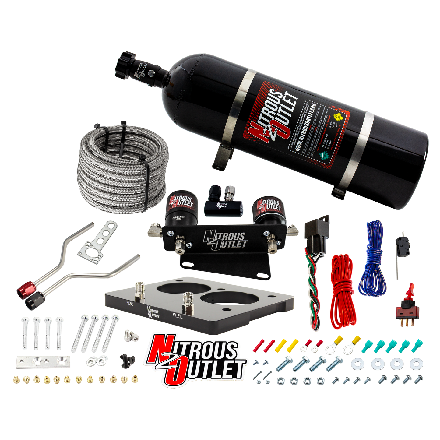 Nitrous Outlet GM/Pontiac 58mm 1993-1997 Camaro/Firebird/Impala LT1 Hard-line Plate System - Gas/E85 (5-55psi)(50-200HP)(15lb Bottle)