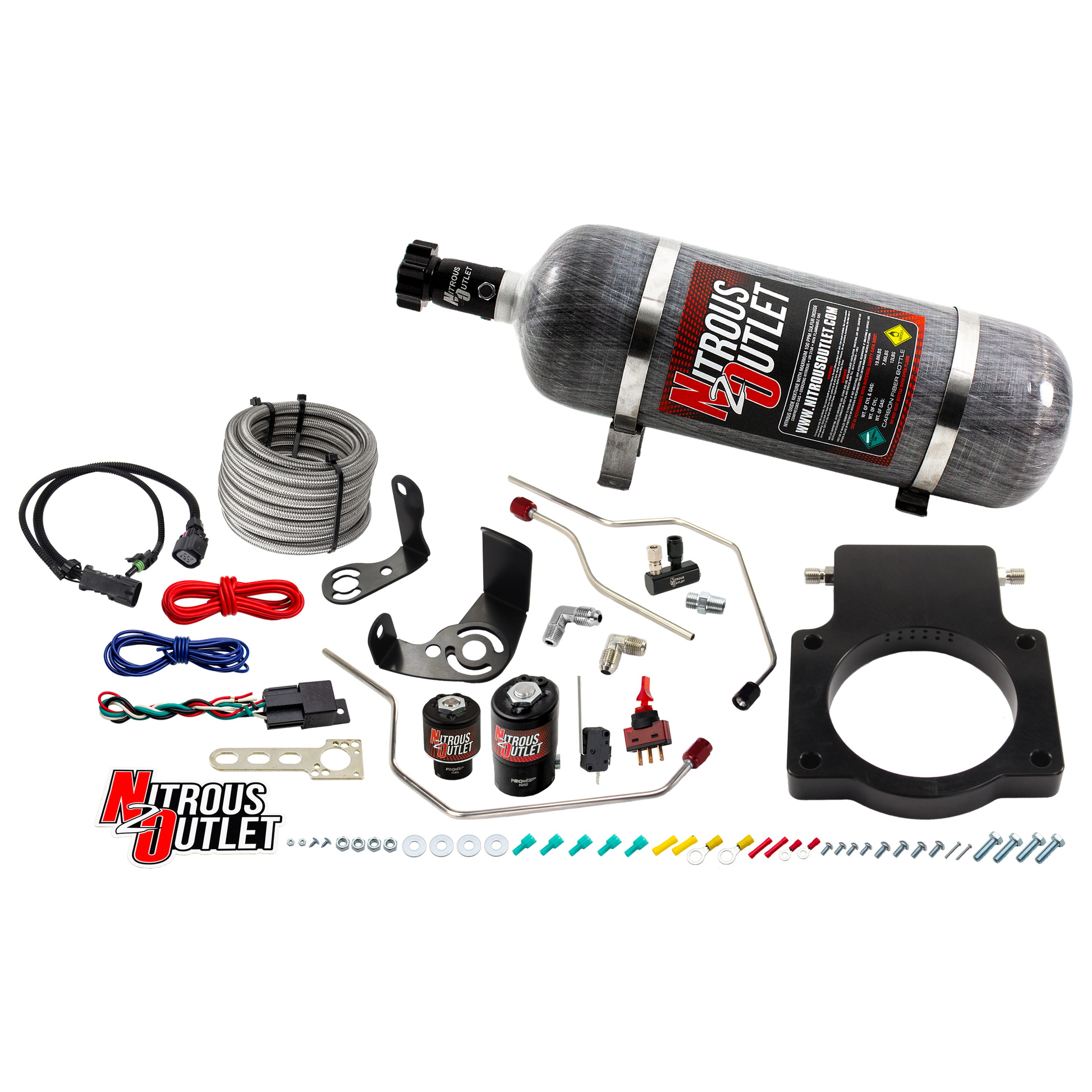 Nitrous Outlet GM 90mm 2010-2015 Camaro Hard-line Plate System - Gas/E85 (5-55psi)(50-200HP)(12lb Bottle)