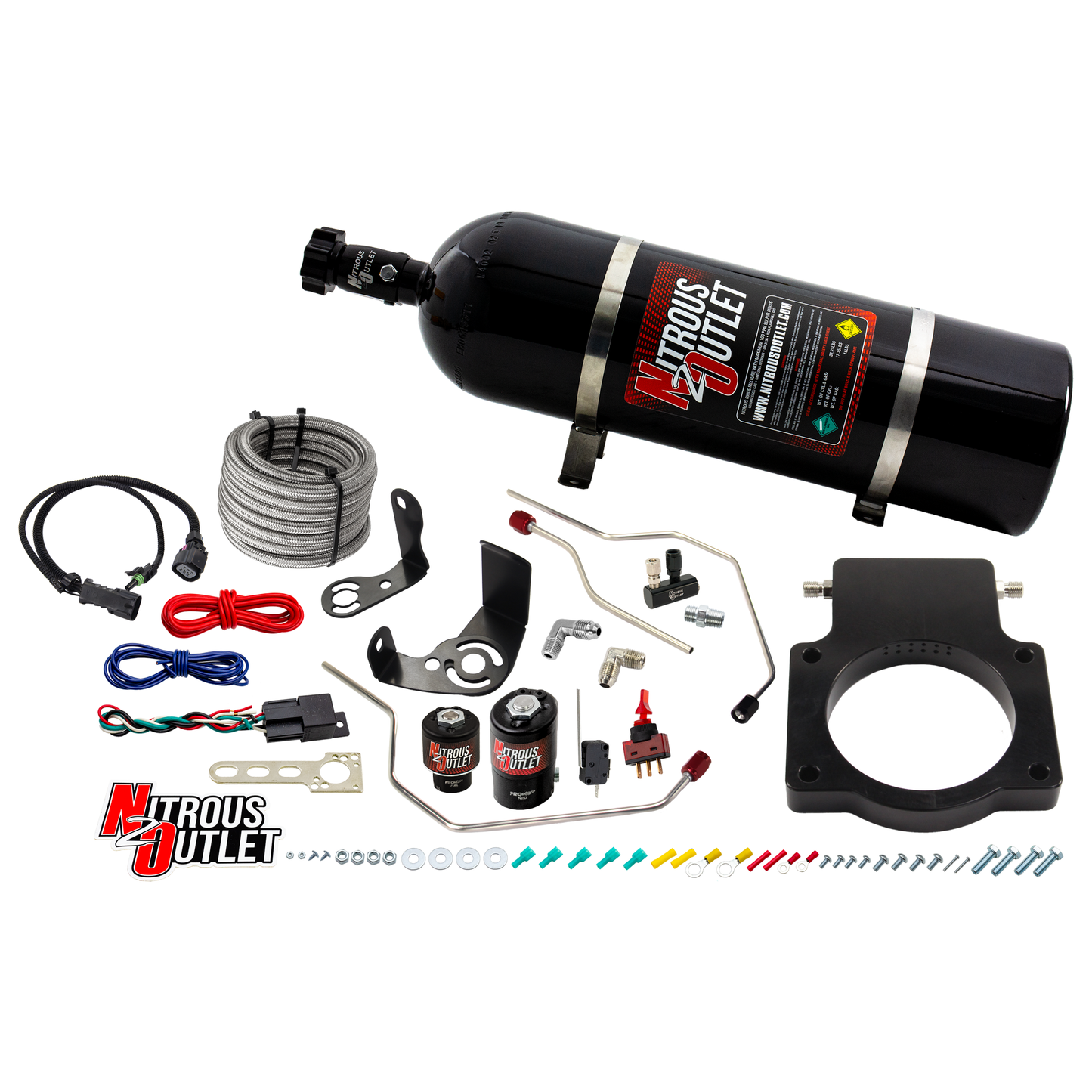 Nitrous Outlet GM 90mm 2010-2015 Camaro Hard-line Plate System - Gas/E85 (5-55psi)(50-200HP)(15lb Bottle)