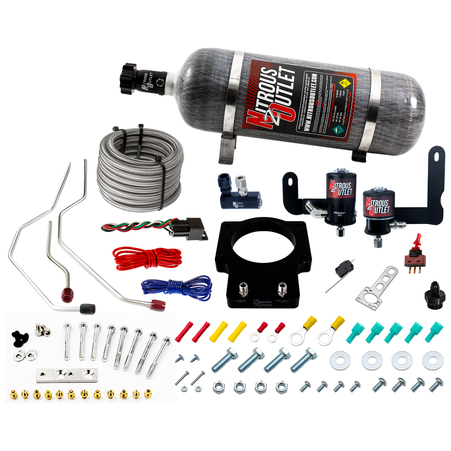 Nitrous Outlet Pontiac 90mm 2008-2009 G8 GT/GXP Hard-line Plate System - Gas/E85 (5-55psi)(50-200HP)(12lb Bottle)