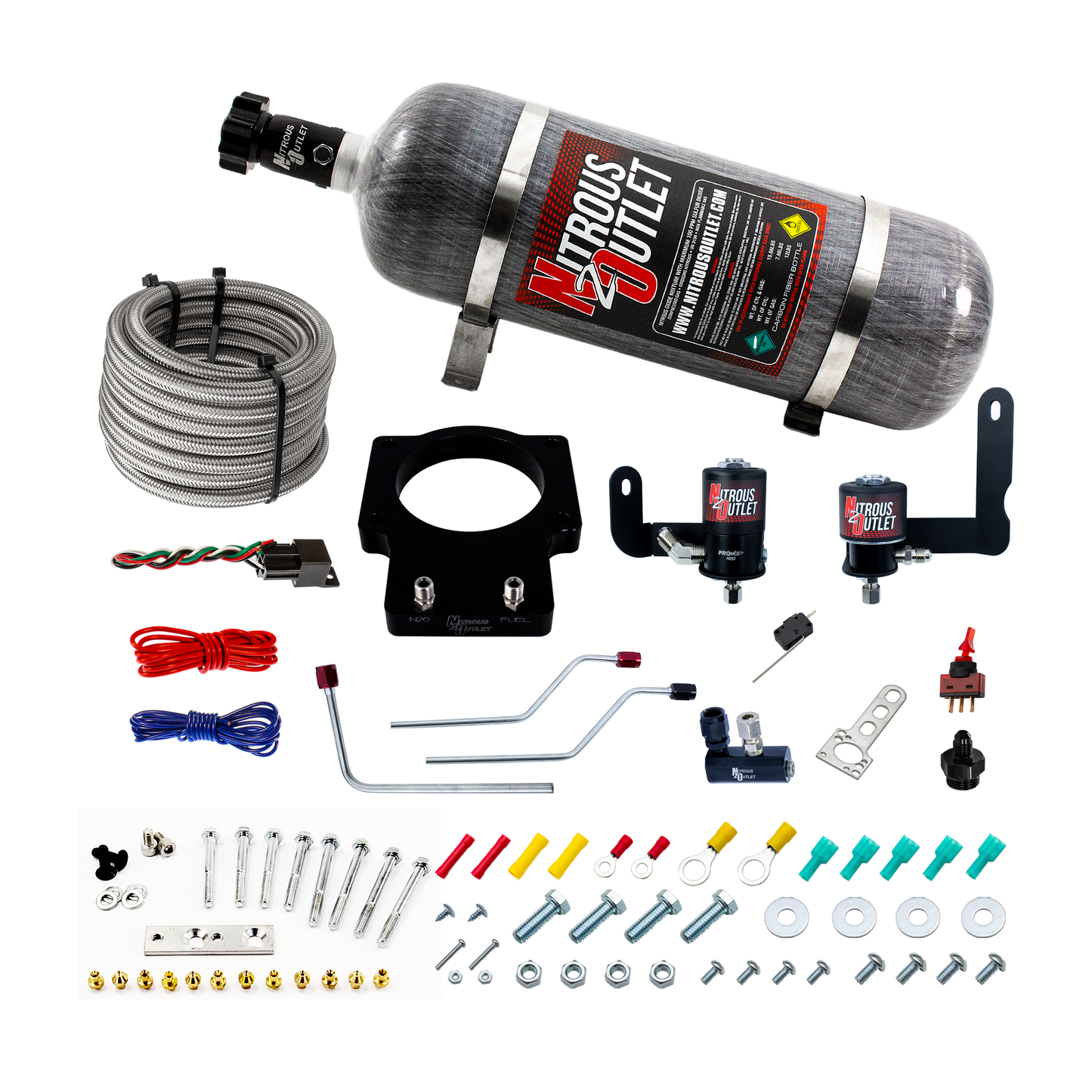 Nitrous Outlet Pontiac 90mm 2005-2006 LS2 GTO Hard-line Plate System - Gas/E85 (5-55psi)(50-200HP) (12lb Bottle)