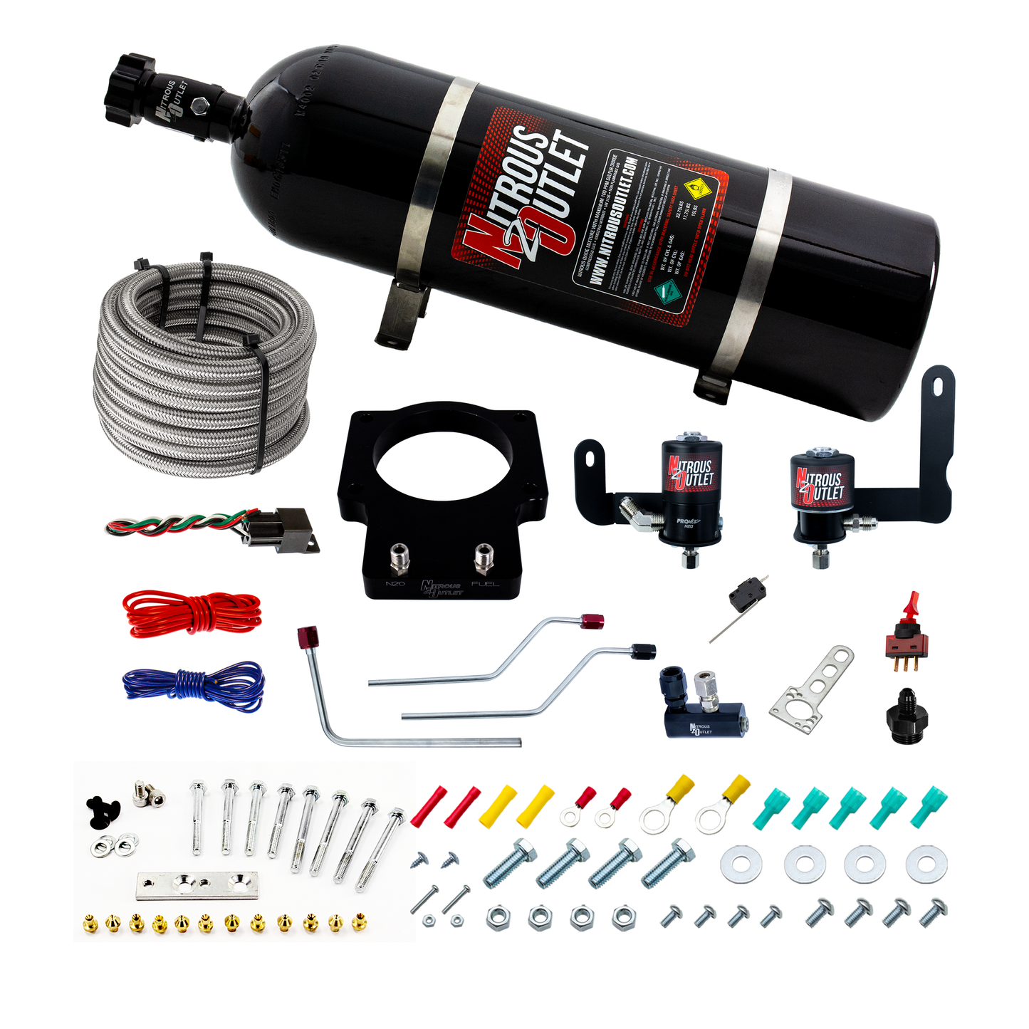 Nitrous Outlet Pontiac 90mm 2005-2006 LS2 GTO Hard-line Plate System - Gas/E85 (5-55psi)(50-200HP) (15lb Bottle)