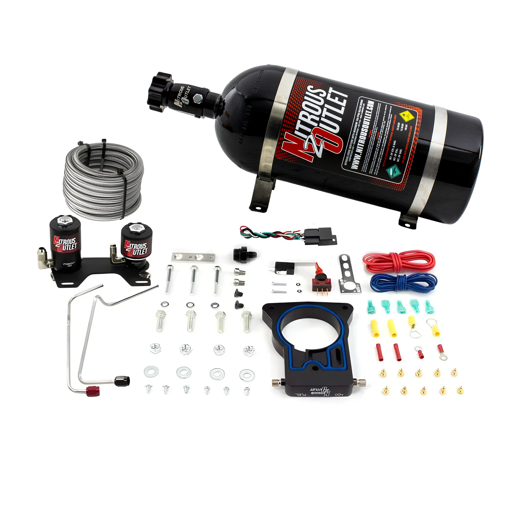 Nitrous Outlet GM 78mm 1999-2007 Classic Truck Hard-line Plate System - Gas/E85 (5-55psi)(50-200HP)(10lb Bottle)