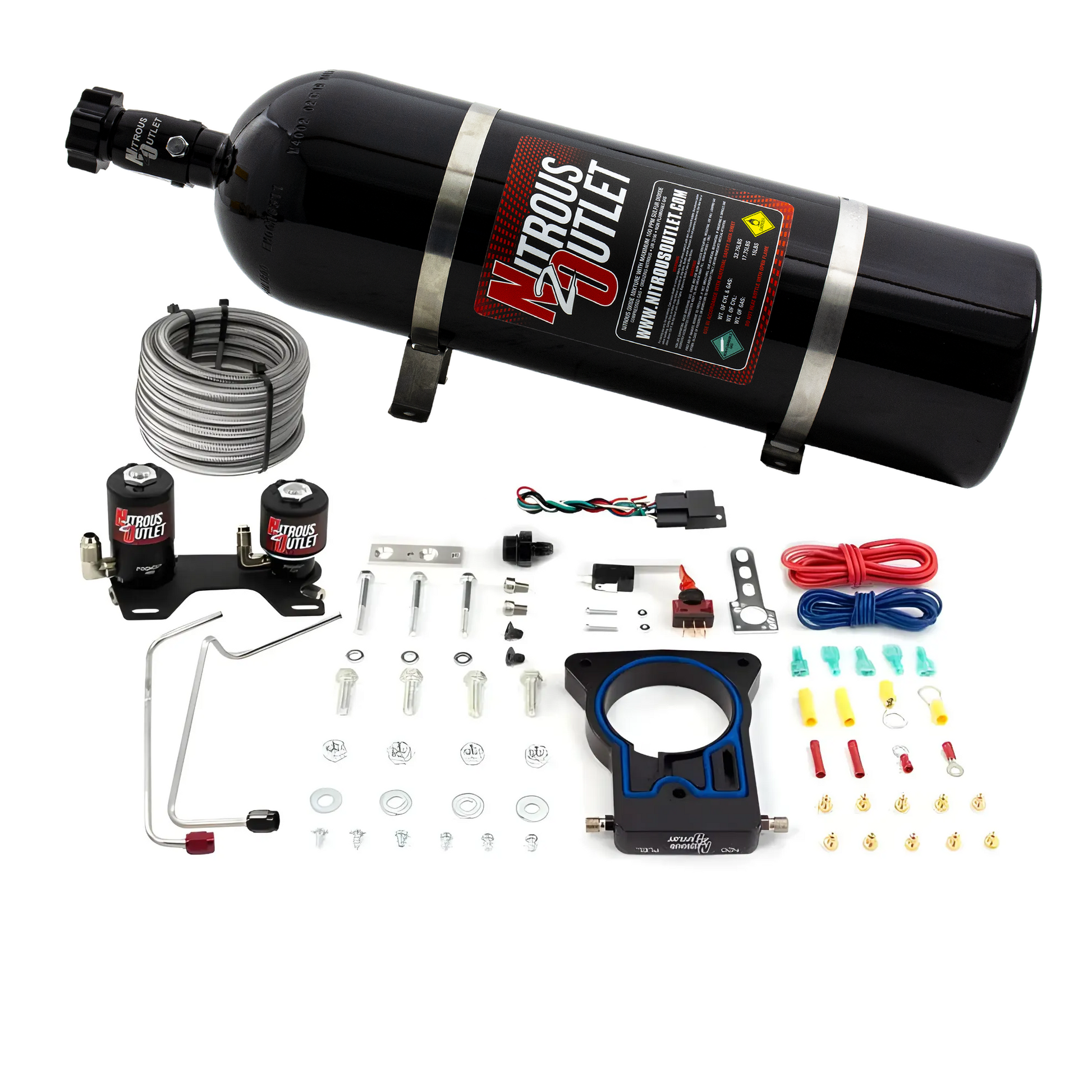 Nitrous Outlet GM 78mm 1999-2007 Classic Truck Hard-line Plate System - Gas/E85 (5-55psi)(50-200HP)(15lb Bottle)