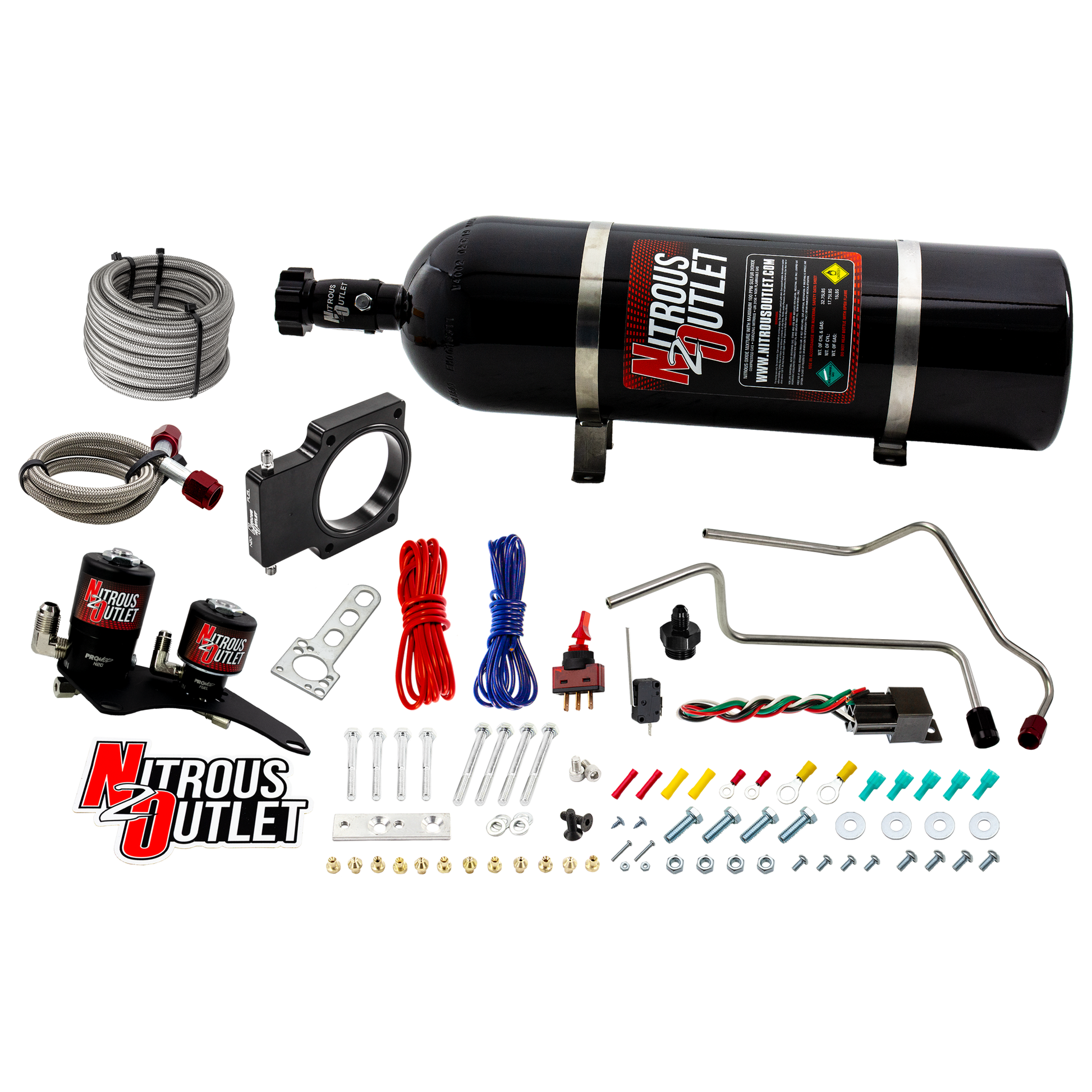 Nitrous Outlet GM 90mm 2007-2013 Truck Hard-line Plate System - Gas/E85 (5-55psi)(50-200HP)(15lb Bottle)