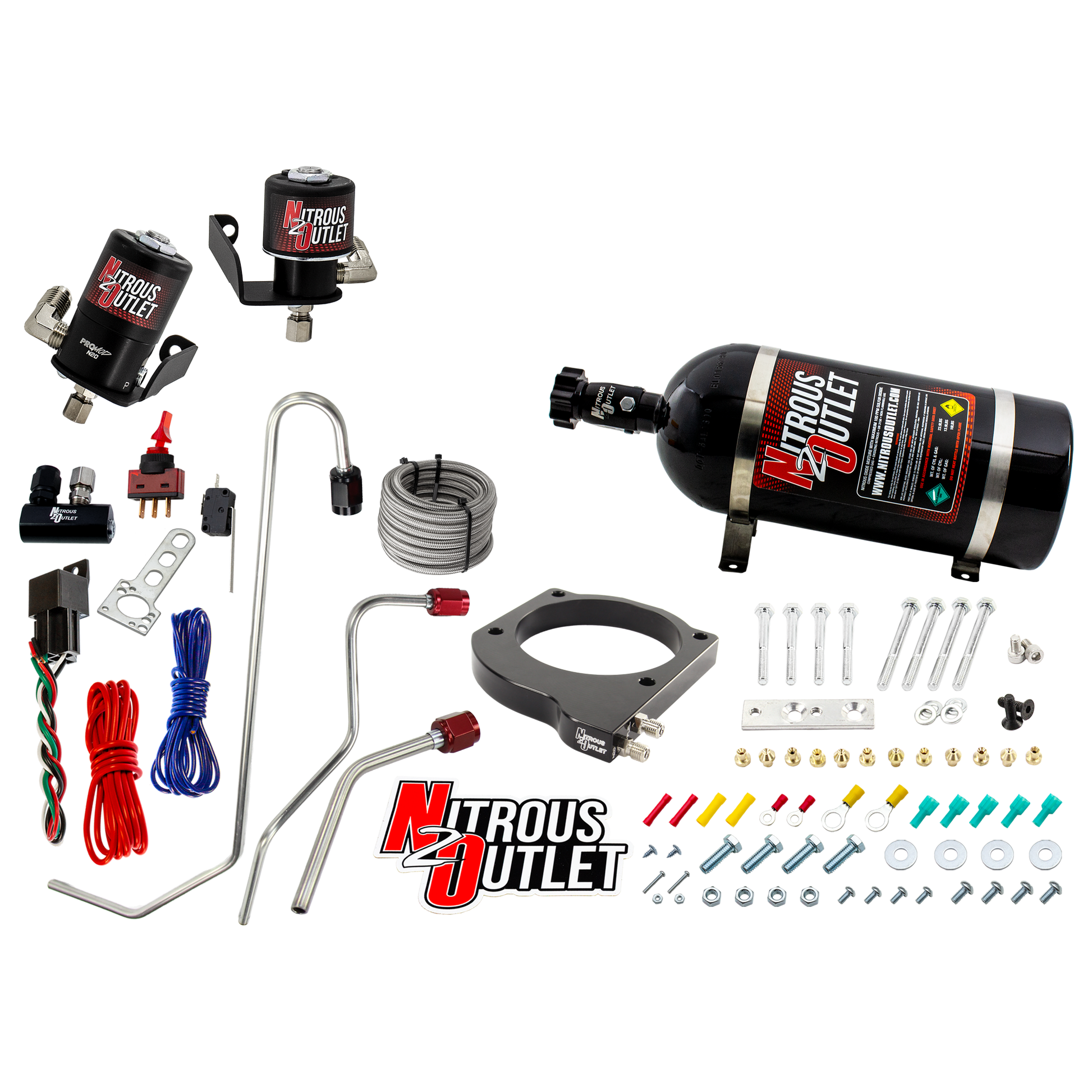 Nitrous Outlet GM 102mm MSD LS7 Atomic AirForce Intake Hard-line Plate System - Factory-Style Fuel Rails/2006-2019 Corvette Requires K-Tech Idler Pulley Kit - Gas/E85 (5-55psi)(50-200HP)(10lb Bottle)