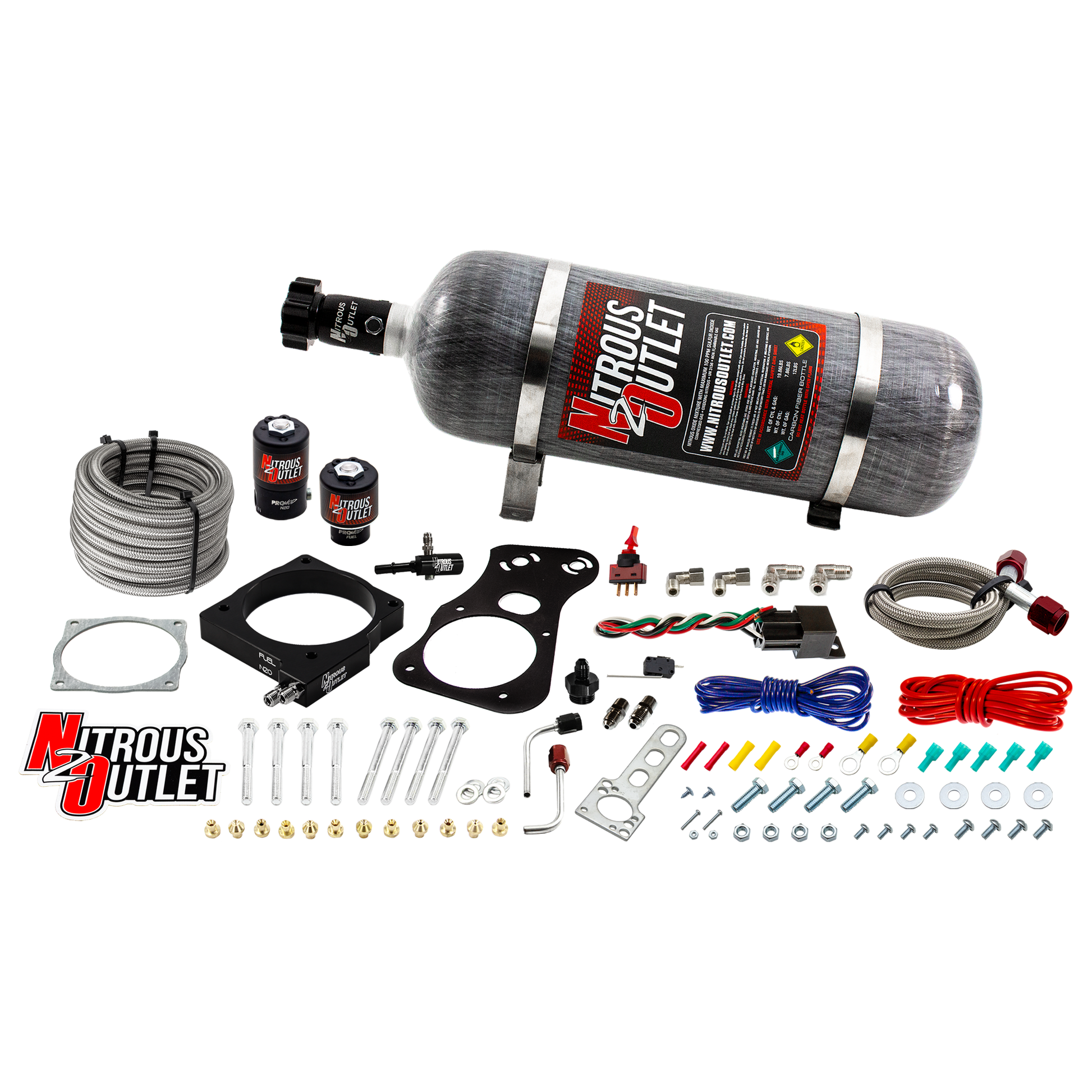 Nitrous Outlet Dodge 90mm 2005-2010 Challenger/Charger/300C/Jeep 6.1 Hemi Intake Hard-line Plate System - Gas/E85 (5-55psi)(50-200HP)(12lb Bottle)