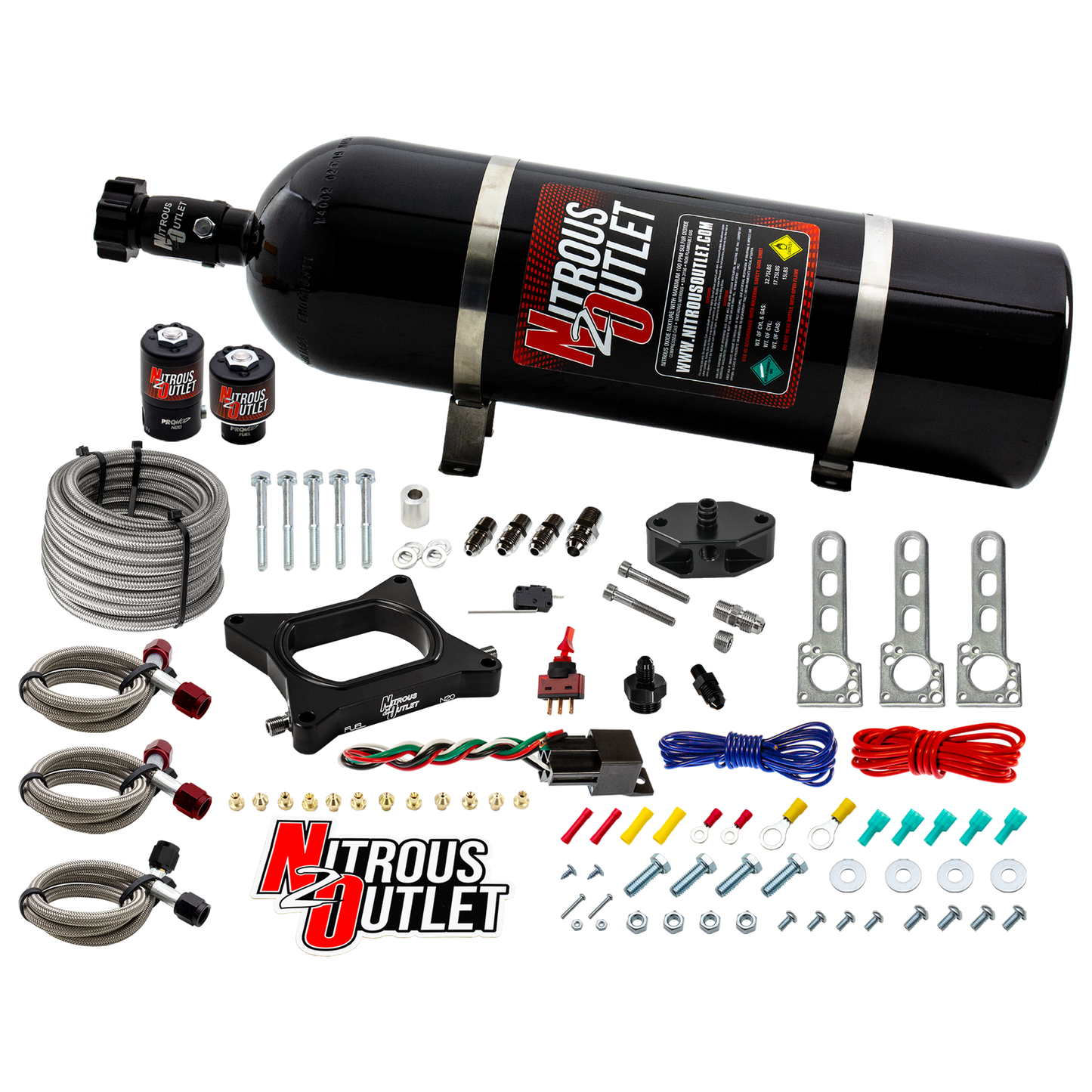 Nitrous Outlet Ford 1996-2004 4.6L 2V Mustang Plate System - Gas/E85 (5-55psi)(50-200HP)(15lb Bottle)