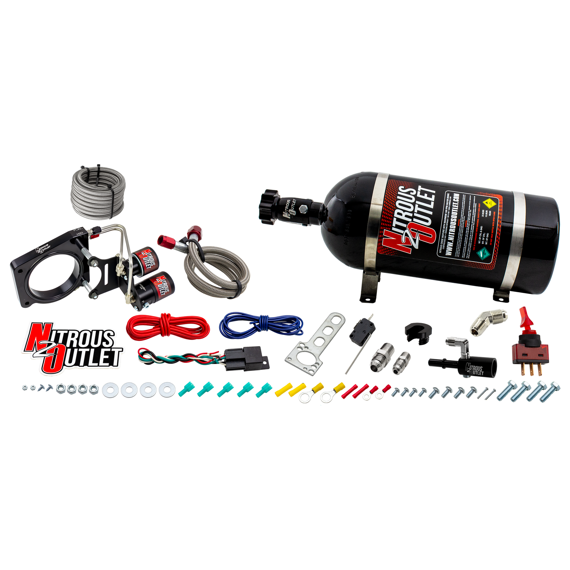 Nitrous Outlet Ford 2016-2019 Mustang GT350/350R Hard-line Plate System - Gas/E85 (5-55psi)(50-200HP)(10lb Bottle)