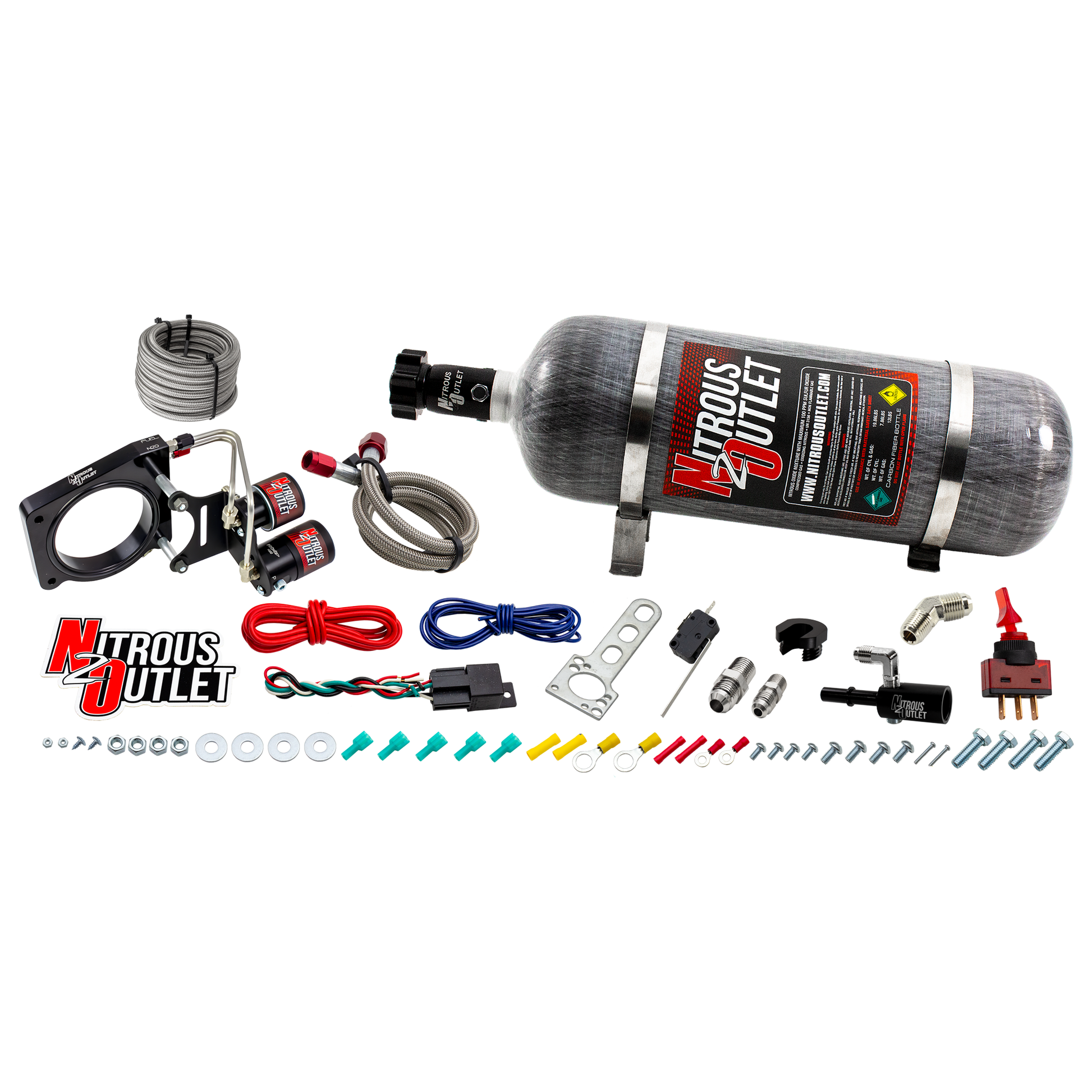 Nitrous Outlet Ford 2016-2019 Mustang GT350/350R Hard-line Plate System - Gas/E85 (5-55psi)(50-200HP)(12lb Bottle)