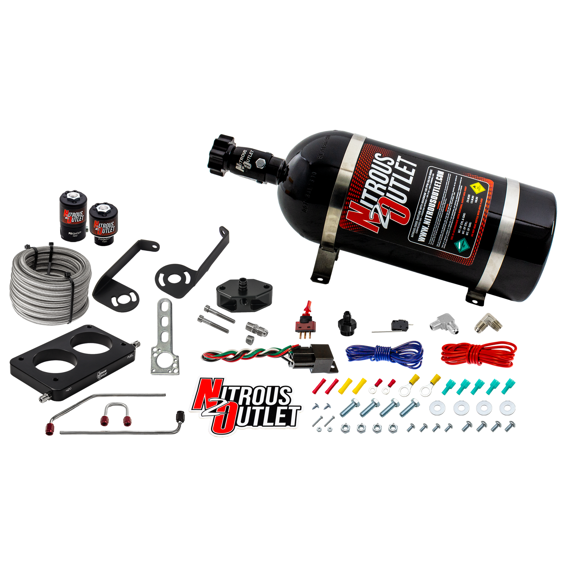 Nitrous Outlet Ford 2005-2010 4.6L 3V Mustang Hard-line Plate System - Gas/E85 (5-55psi)(50-200HP)(10lb Bottle)