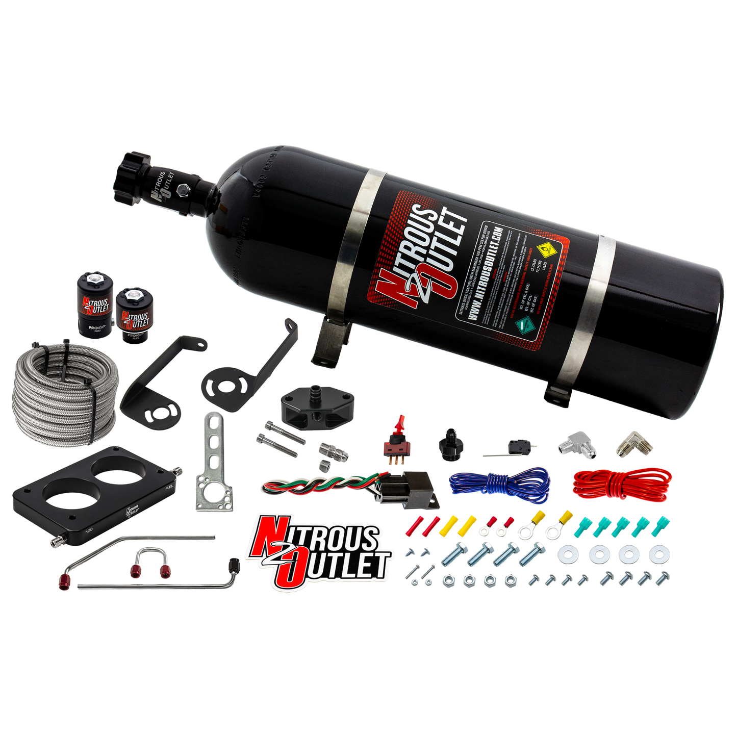 Nitrous Outlet Ford 2005-2010 4.6L 3V Mustang Hard-line Plate System - Gas/E85 (5-55psi)(50-200HP)(15lb Bottle)
