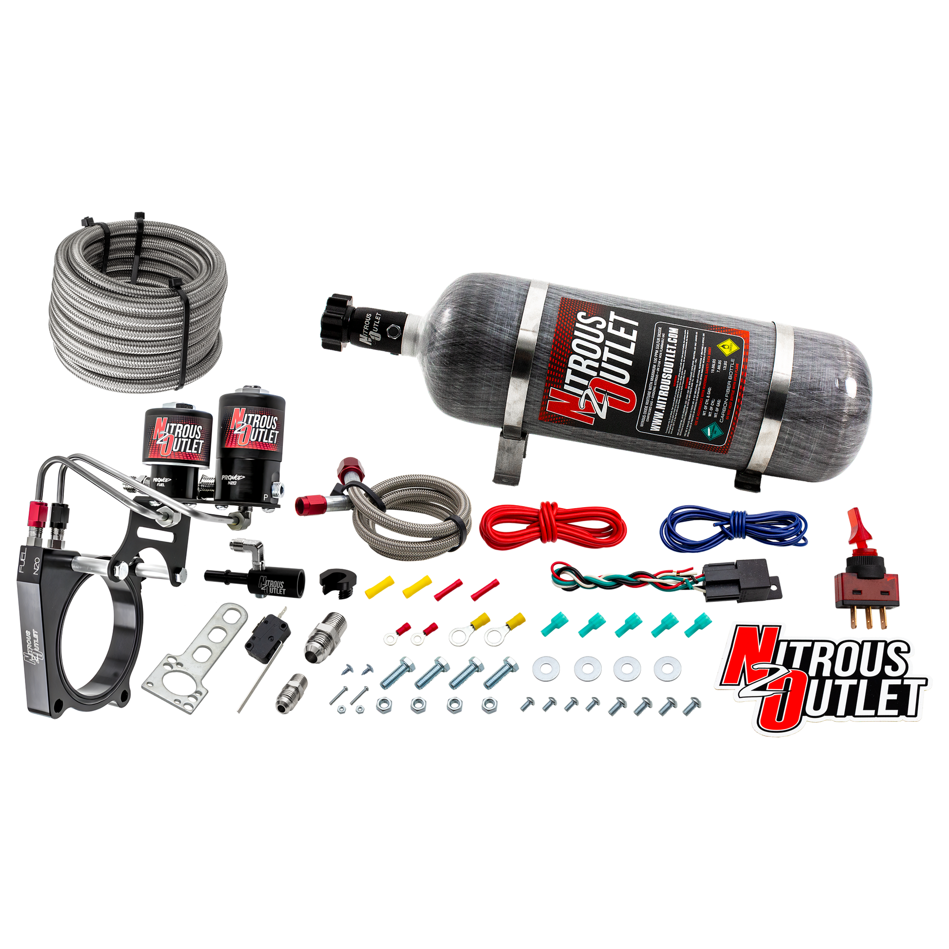 Nitrous Outlet Ford 2011-2017 5.0 Mustang/5.0 F-150 Hard-line Plate System - Gas/E85 (5-55psi)(50-200HP)(12lb Bottle)