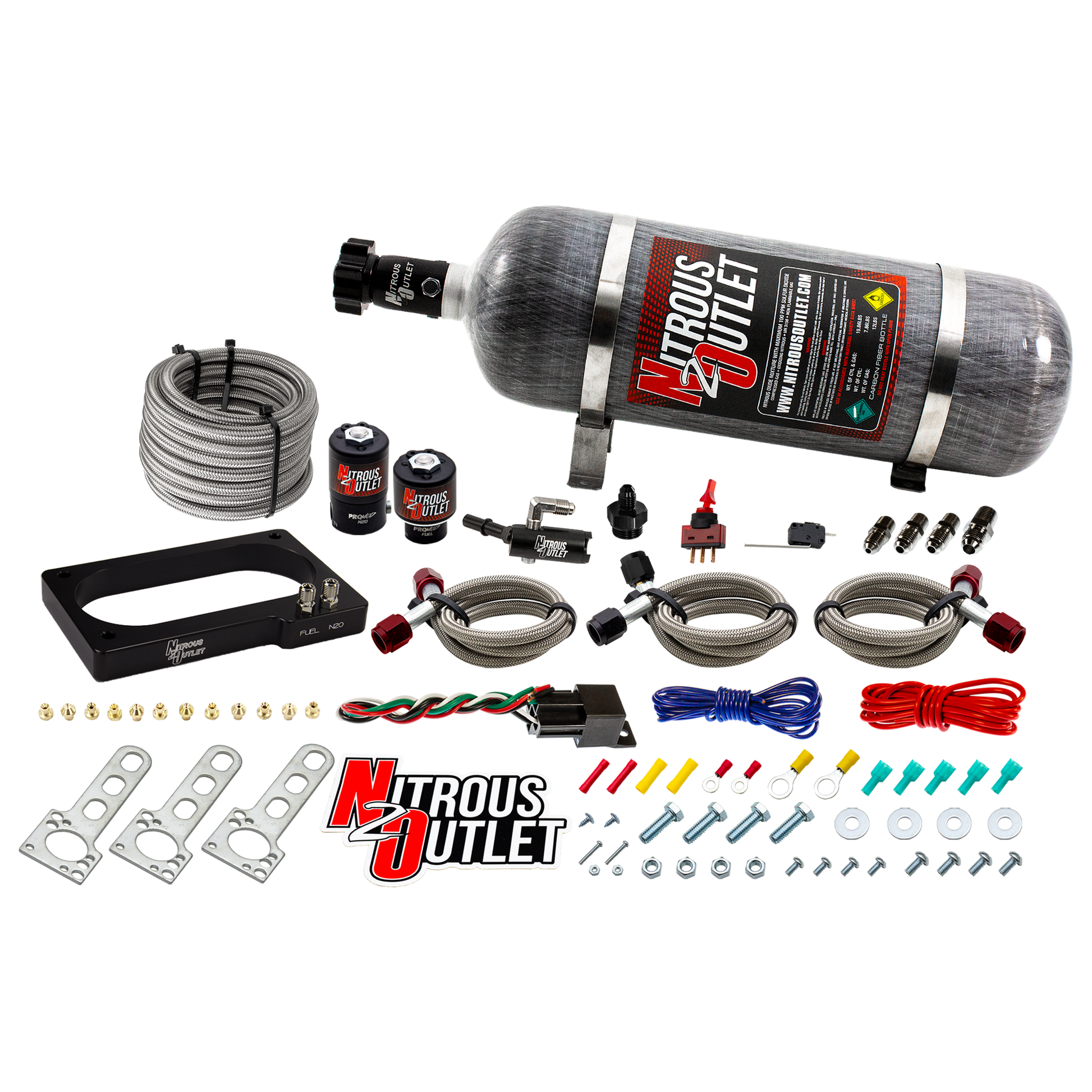 Nitrous Outlet Ford 2007-2014 GT 500 Mustang Plate System - Gas/E85 (5-55psi)(50-200HP)(12lb Bottle)
