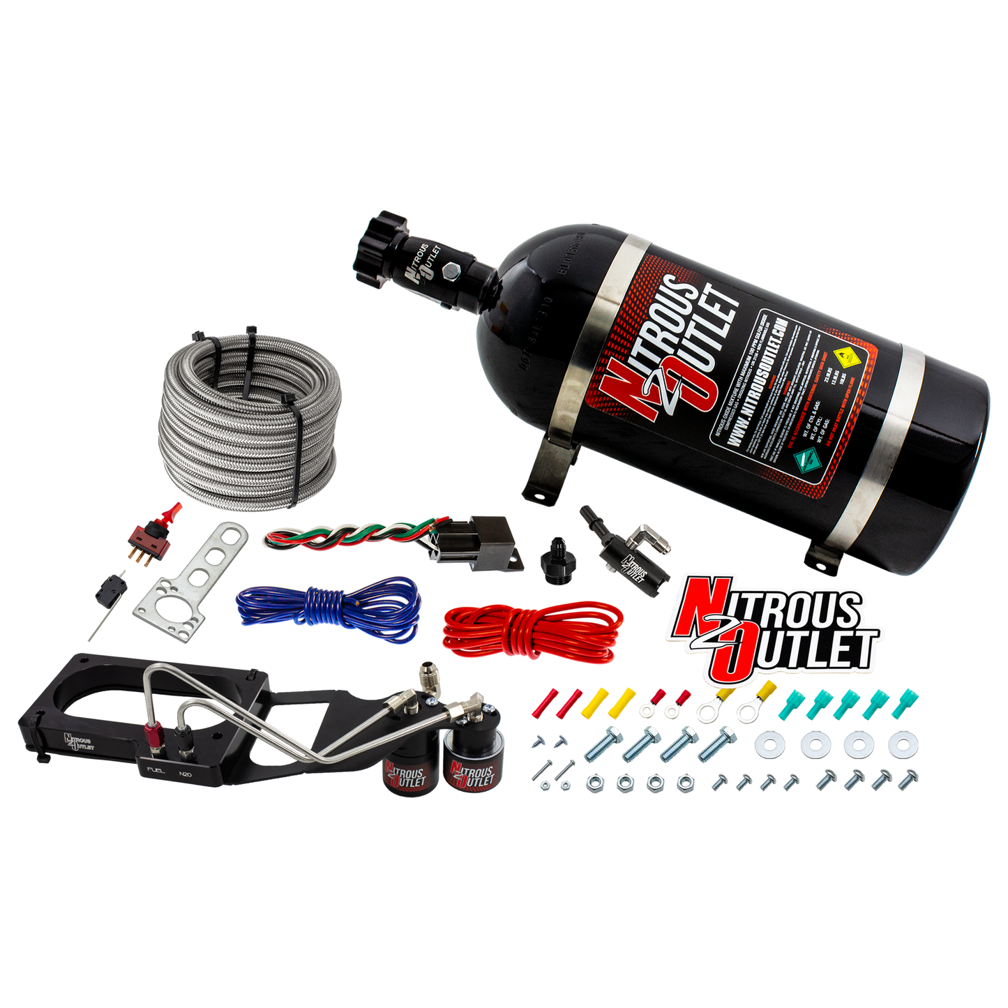 Nitrous Outlet Ford 2007-2014 GT 500 Mustang Hard-line Plate System - Gas/E85 (5-55psi)(50-200HP)(10lb Bottle)