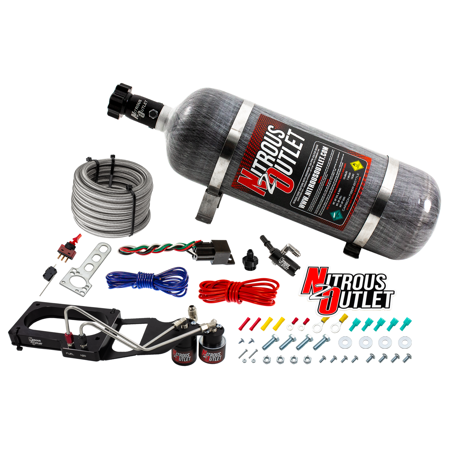 Nitrous Outlet Ford 2007-2014 GT 500 Mustang Hard-line Plate System - Gas/E85 (5-55psi)(50-200HP)(12lb Bottle)