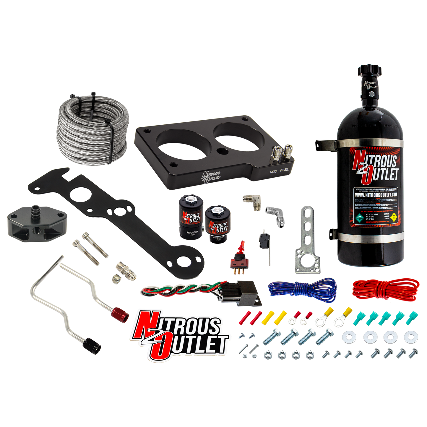 Nitrous Outlet Ford 1999-2001 Cobra, 2003-2004 Mach 1 4.6L 4V Hard-line Plate System - Gas/E85 (5-55psi)(50-200HP)(10lb Bottle)