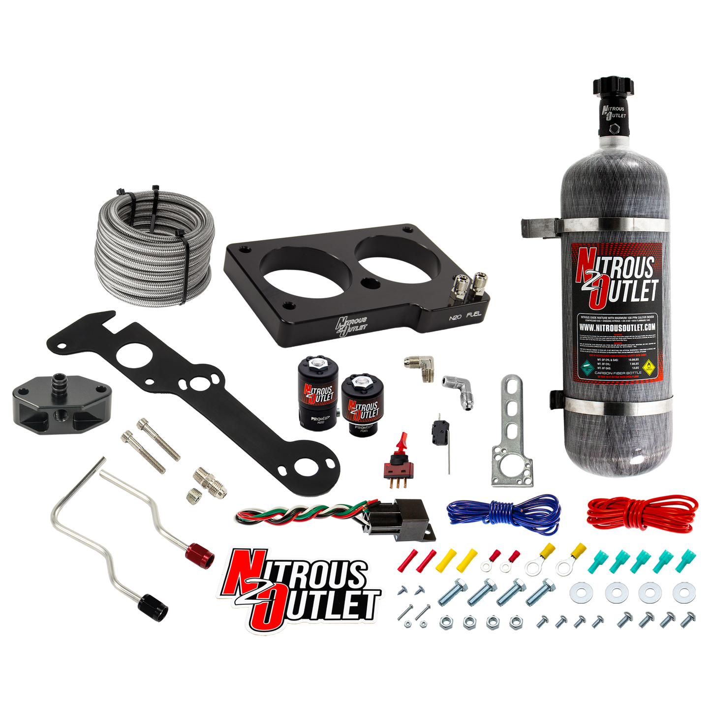 Nitrous Outlet Ford 1999-2001 Cobra, 2003-2004 Mach 1 4.6L 4V Hard-line Plate System - Gas/E85 (5-55psi)(50-200HP)(12lb Bottle)