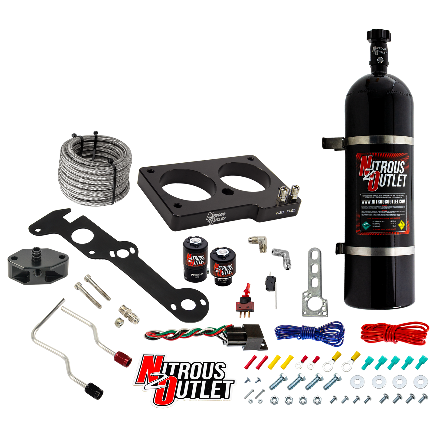 Nitrous Outlet Ford 1999-2001 Cobra, 2003-2004 Mach 1 4.6L 4V Hard-line Plate System - Gas/E85 (5-55psi)(50-200HP)(15lb Bottle)