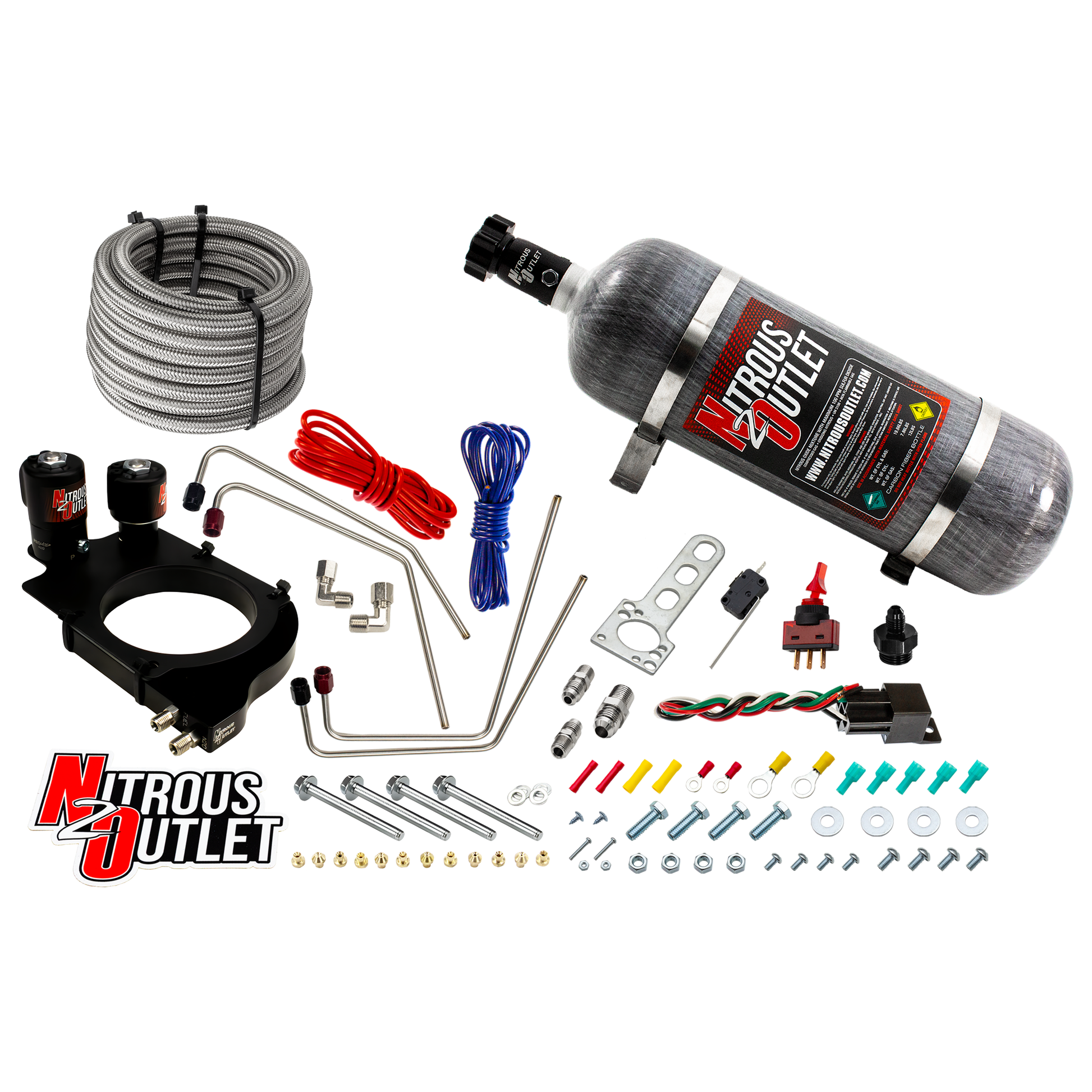 Nitrous Outlet GM Truck Holley Hi-Ram 102mm Throttle Body Hard-line Plate Plate System - Passenger Side/Excludes Fuel Supply - Gas/E85 (5-55psi)(50-200HP)(12lb Bottle)