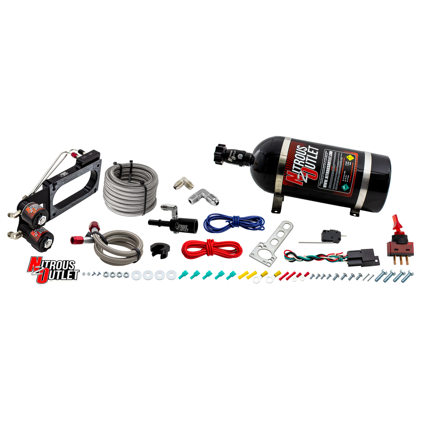 Nitrous Outlet Ford Cobra Jet Intake 2011-2019 Mustang Hard-line Plate System - Gas/E85 (5-55psi)(50-200HP)(10lb Bottle)