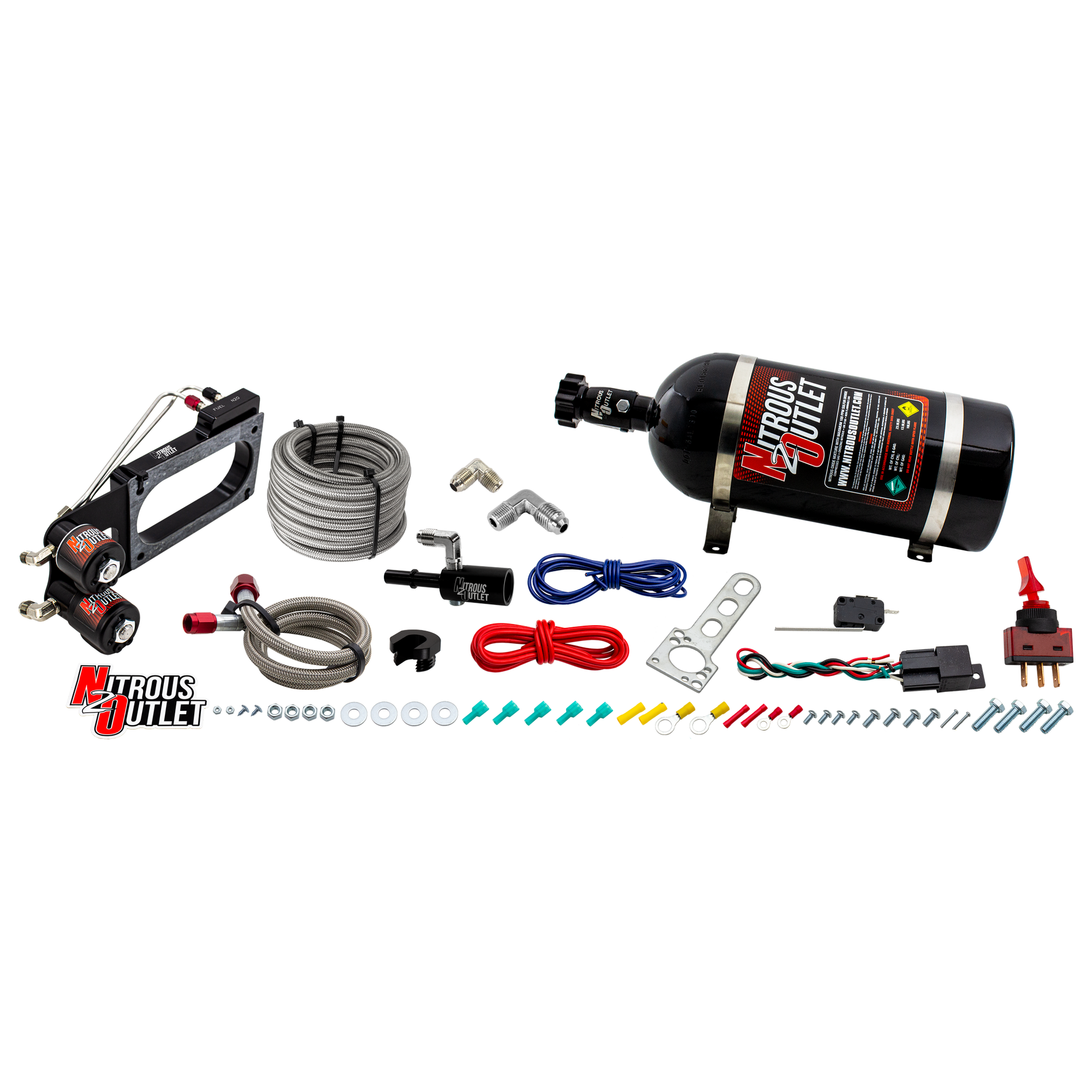 Nitrous Outlet Ford Cobra Jet Intake 2011-2019 Mustang Hard-line Plate System - Gas/E85 (5-55psi)(50-200HP)(10lb Bottle)