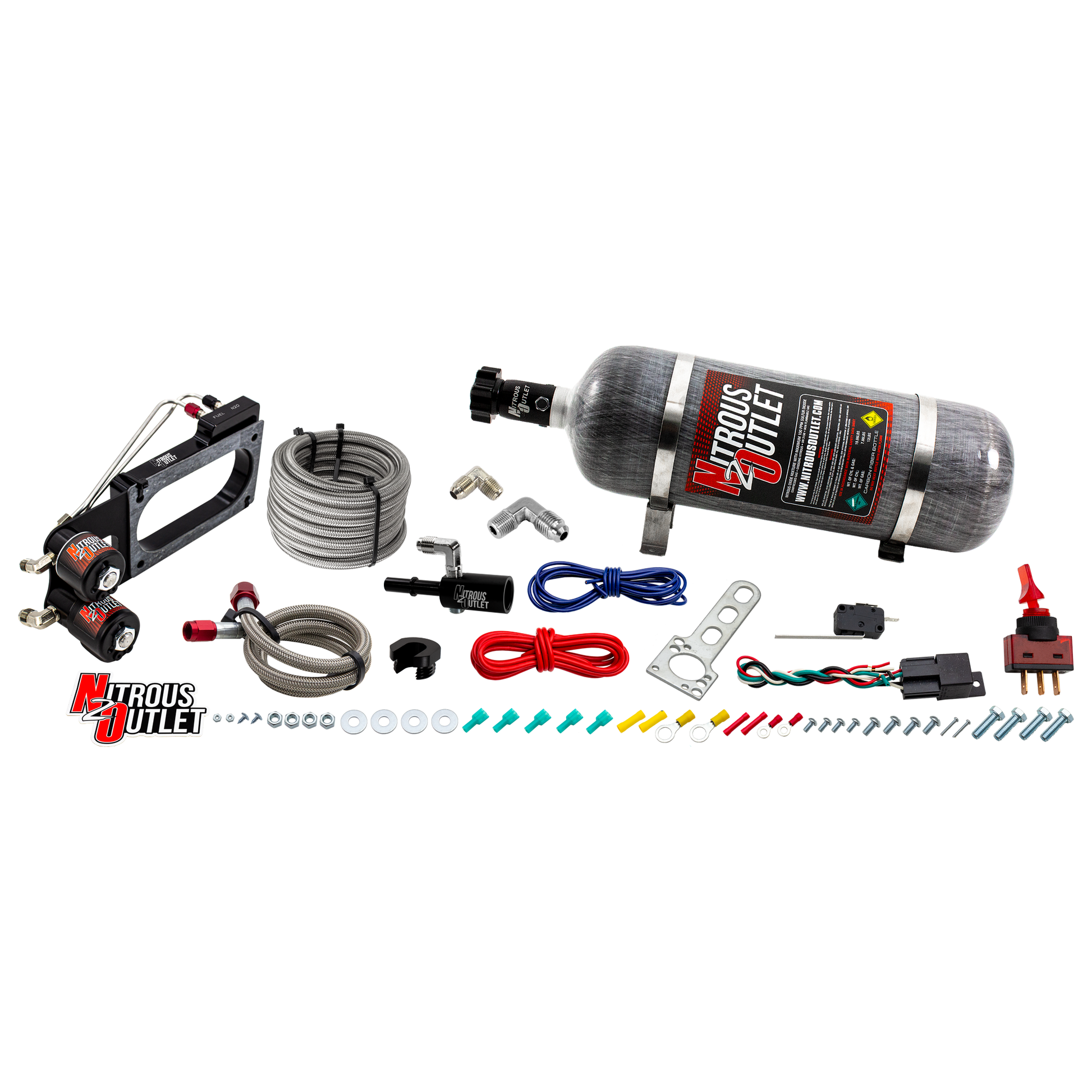 Nitrous Outlet Ford Cobra Jet Intake 2011-2019 Mustang Hard-line Plate System - Gas/E85 (5-55psi)(50-200HP)(12lb Bottle)