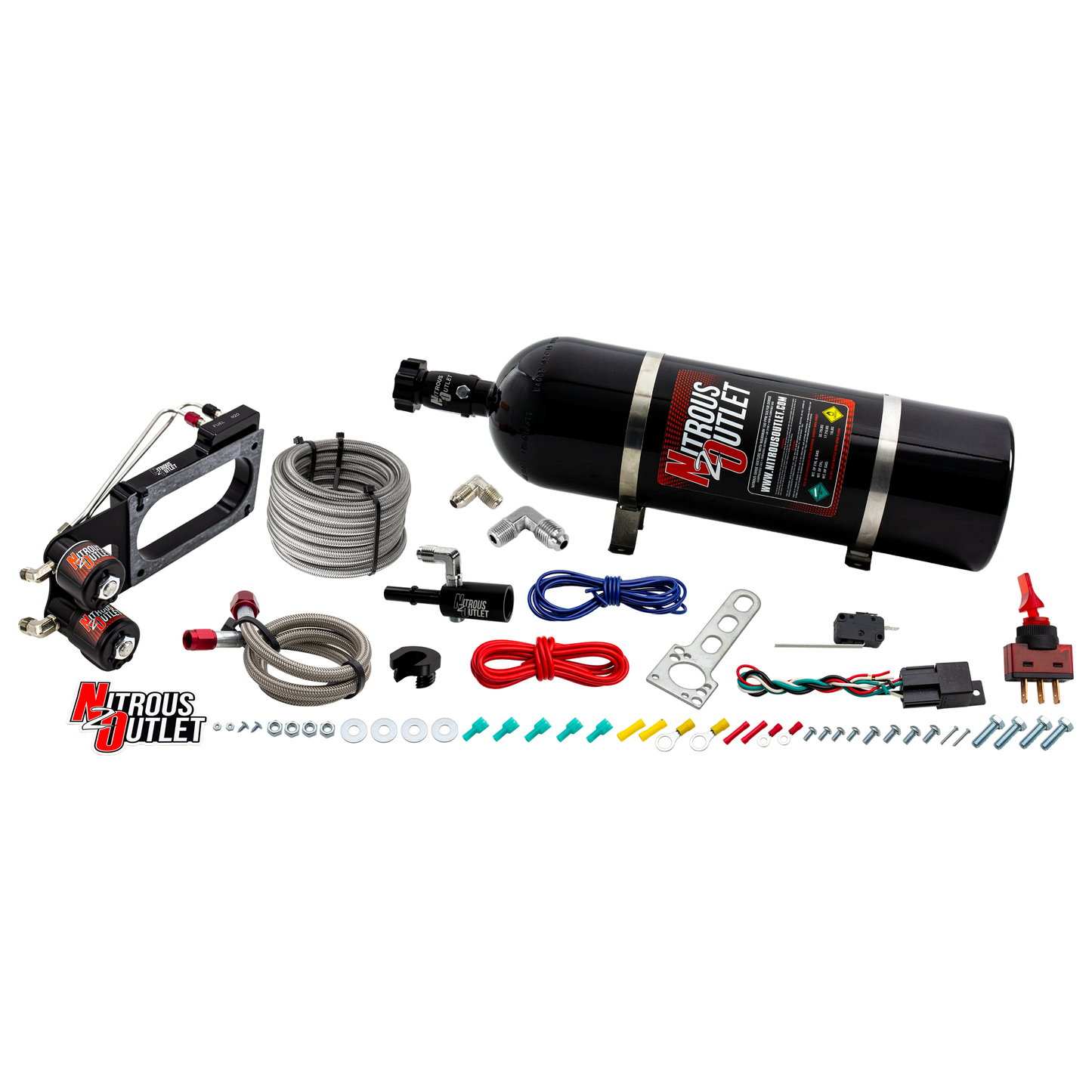 Nitrous Outlet Ford Cobra Jet Intake 2011-2019 Mustang Hard-line Plate System - Gas/E85 (5-55psi)(50-200HP)(15lb Bottle)