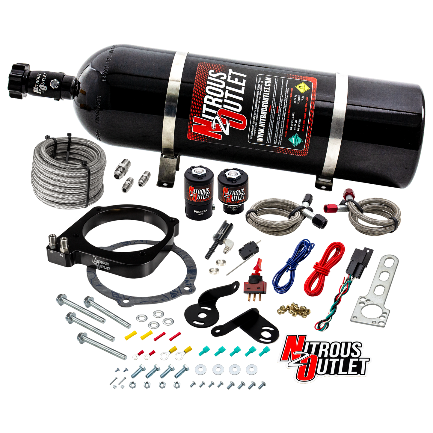 Nitrous Outlet Dodge 2015-2023 6.2L Hemi Hellcat /Challenger/Charger/Red Eye/Demon/2018-2021 Track Hawk 105mm Plate System - Gas/E85 (45-55psi)(50-200HP)(15LB Bottle)
