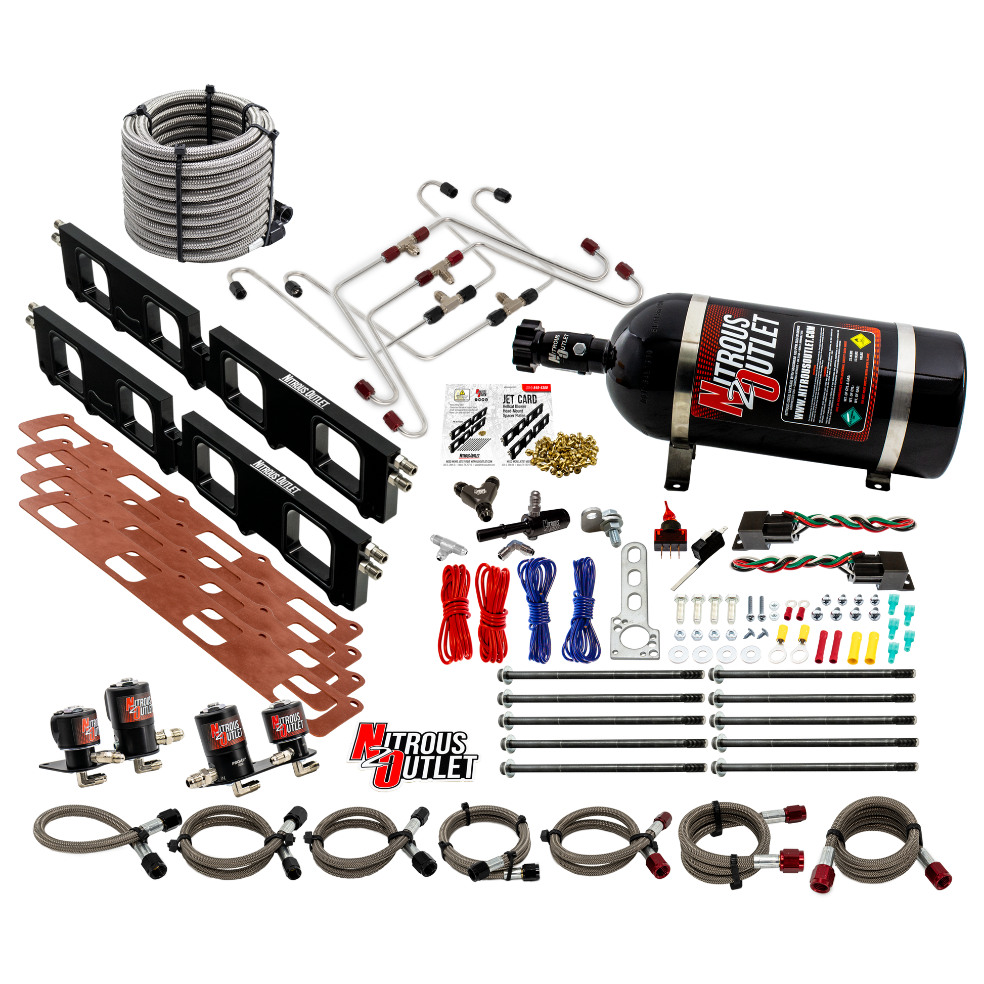 Nitrous Outlet Dodge 2015-2023 6.2L Hemi Hellcat Challenger/Charger/Red Eye/Demon/2018-2021 Track Hawk Blower Spacer Plate System - Gas/E85 (45-55psi)(130-400HP)(10LB Bottle)
