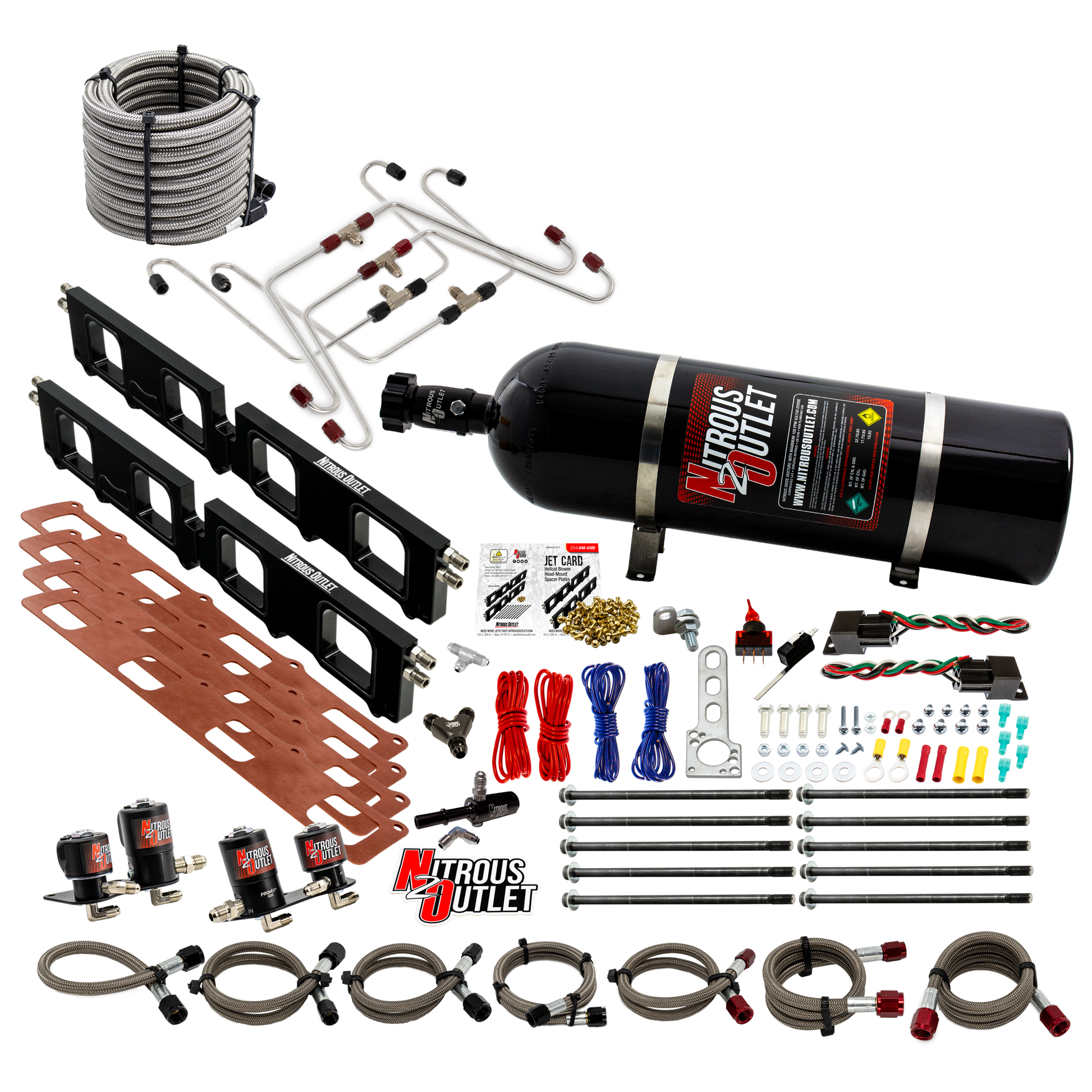 Nitrous Outlet Dodge 2015-2023 6.2L Hemi Hellcat Challenger/Charger/Red Eye/Demon/2018-2021 Track Hawk Blower Spacer Plate System - Gas/E85 (45-55psi)(130-400HP)(15LB Bottle)