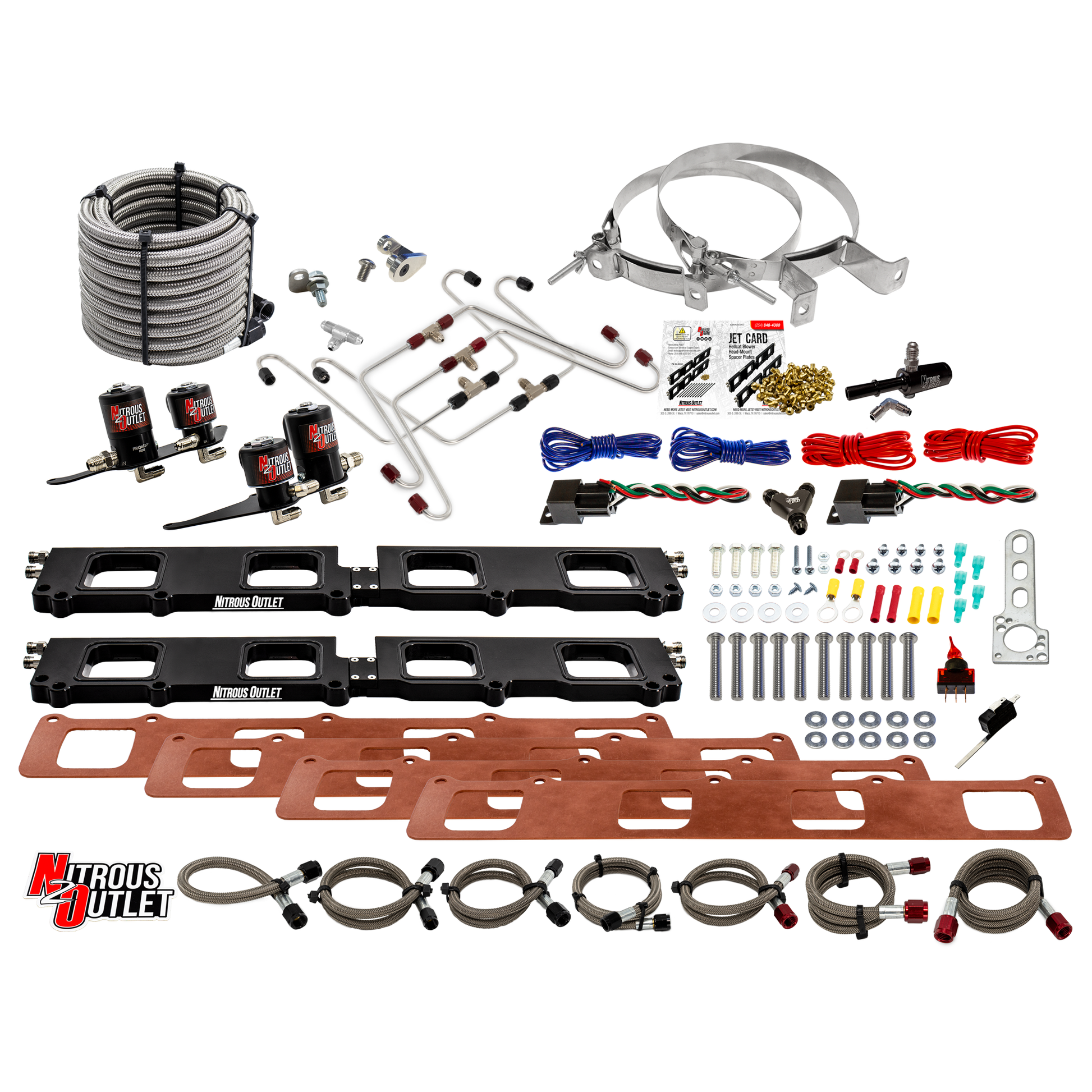 Nitrous Outlet Dodge 2015-2023 6.2L Hemi Hellcat Challenger/Charger/Red Eye/Demon/2018-2021Track Hawk Whipple 3.0 Blower Spacer Plate System - Gas/E85 (45-55psi)(130-400HP)(No Bottle)