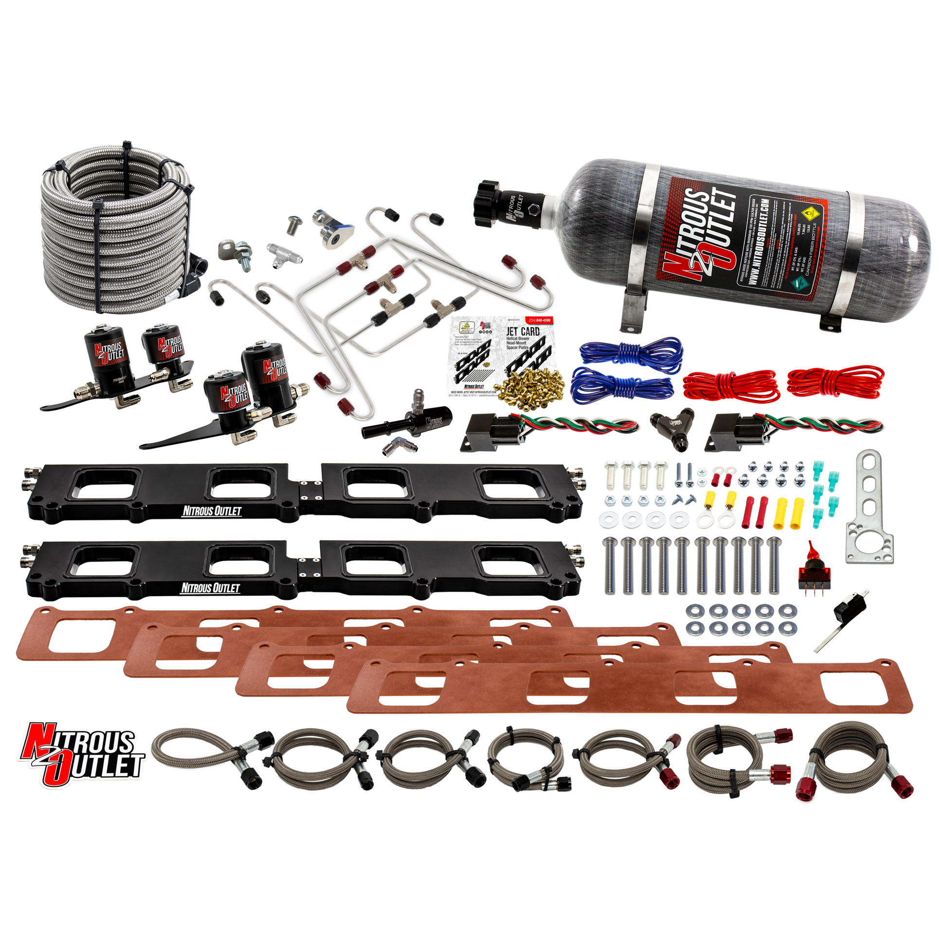 Nitrous Outlet Dodge 2015-2023 6.2L Hemi Hellcat Challenger/Charger/Red Eye/Demon/2018-2021 Track Hawk Whipple 3.0 Blower Spacer Plate System - Gas/E85 (45-55psi)(130-400HP)(12LB Bottle)