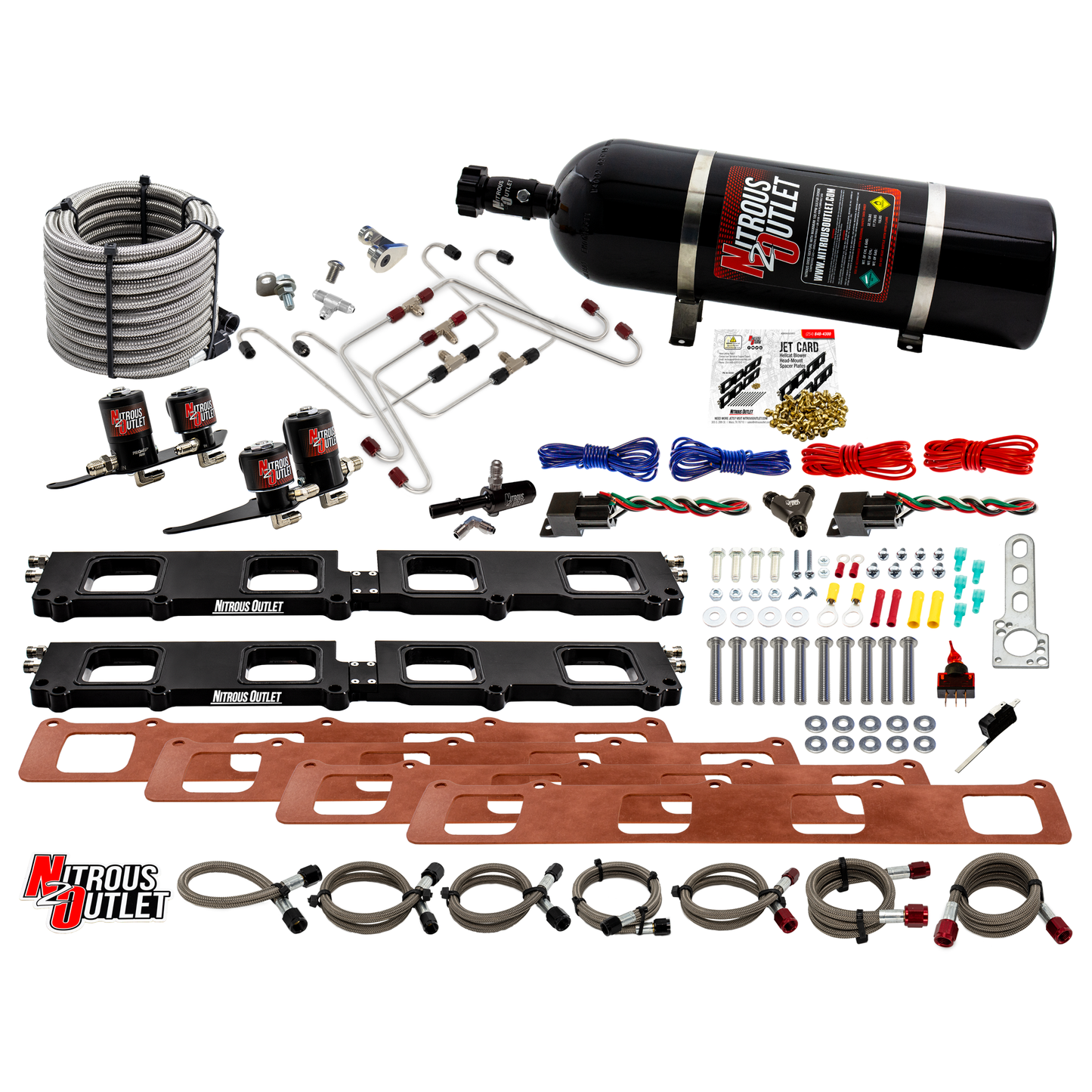 Nitrous Outlet Dodge 2015-2023 6.2L Hemi Hellcat Challenger/Charger/Red Eye/Demon/2018-2021 Track Hawk Whipple 3.0 Blower Spacer Plate System - Gas/E85 (45-55psi)(130-400HP)(15LB Bottle)