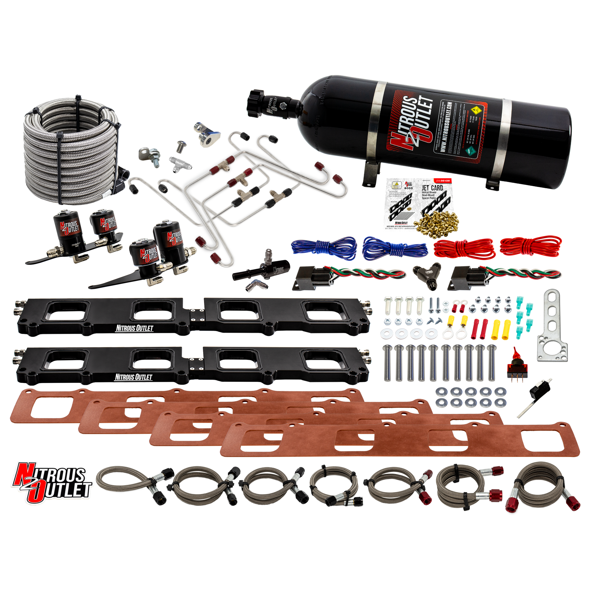 Nitrous Outlet Dodge 2015-2023 6.2L Hemi Hellcat Challenger/Charger/Red Eye/Demon/2018-2021 Track Hawk Whipple 3.0 Blower Spacer Plate System - Gas/E85 (45-55psi)(130-400HP)(15LB Bottle)
