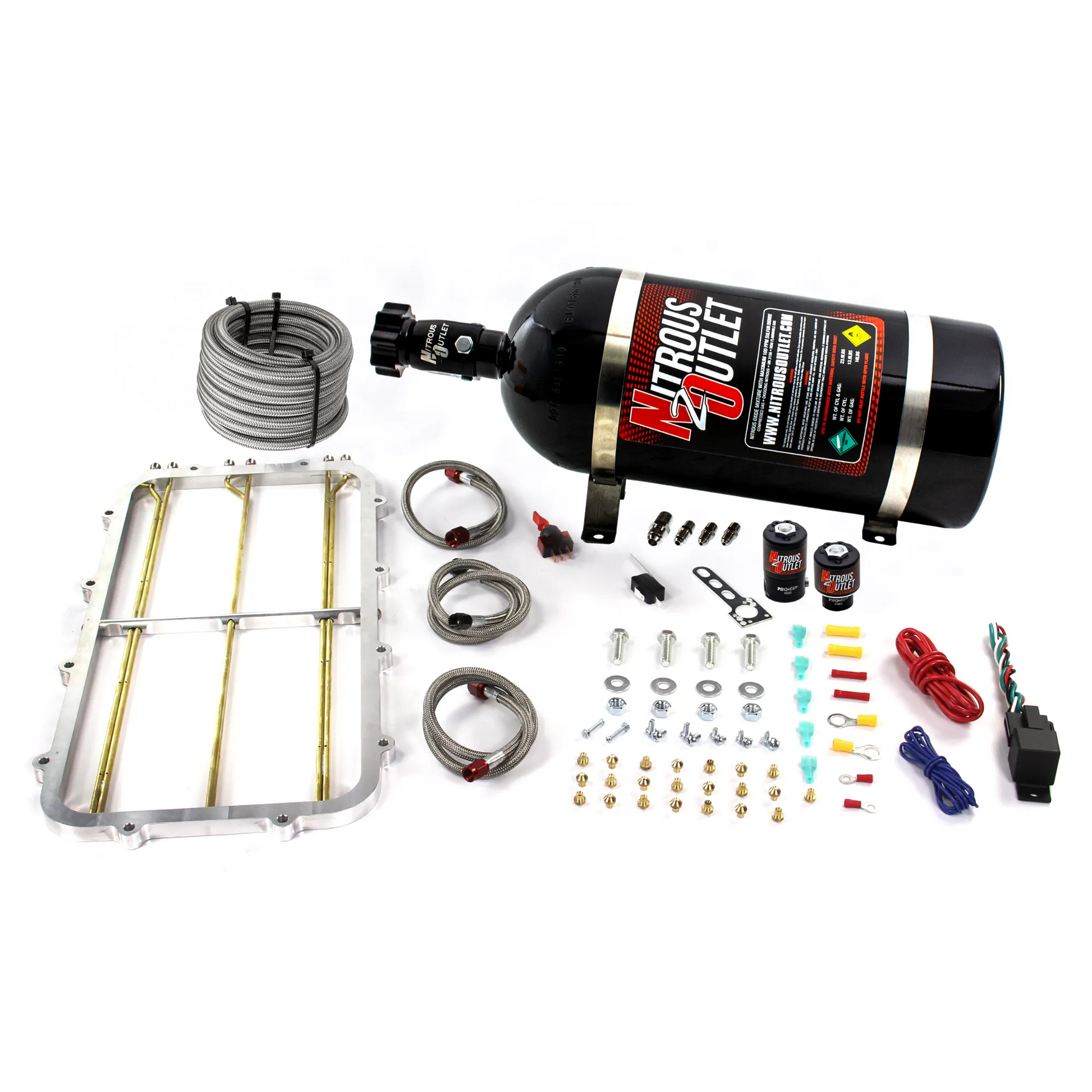 Nitrous Outlet GM Holley Hi-Ram Single Stage Intake Spacer Plate System - Gas/E85 (5-55psi)(50-300HP)(10lb Bottle)