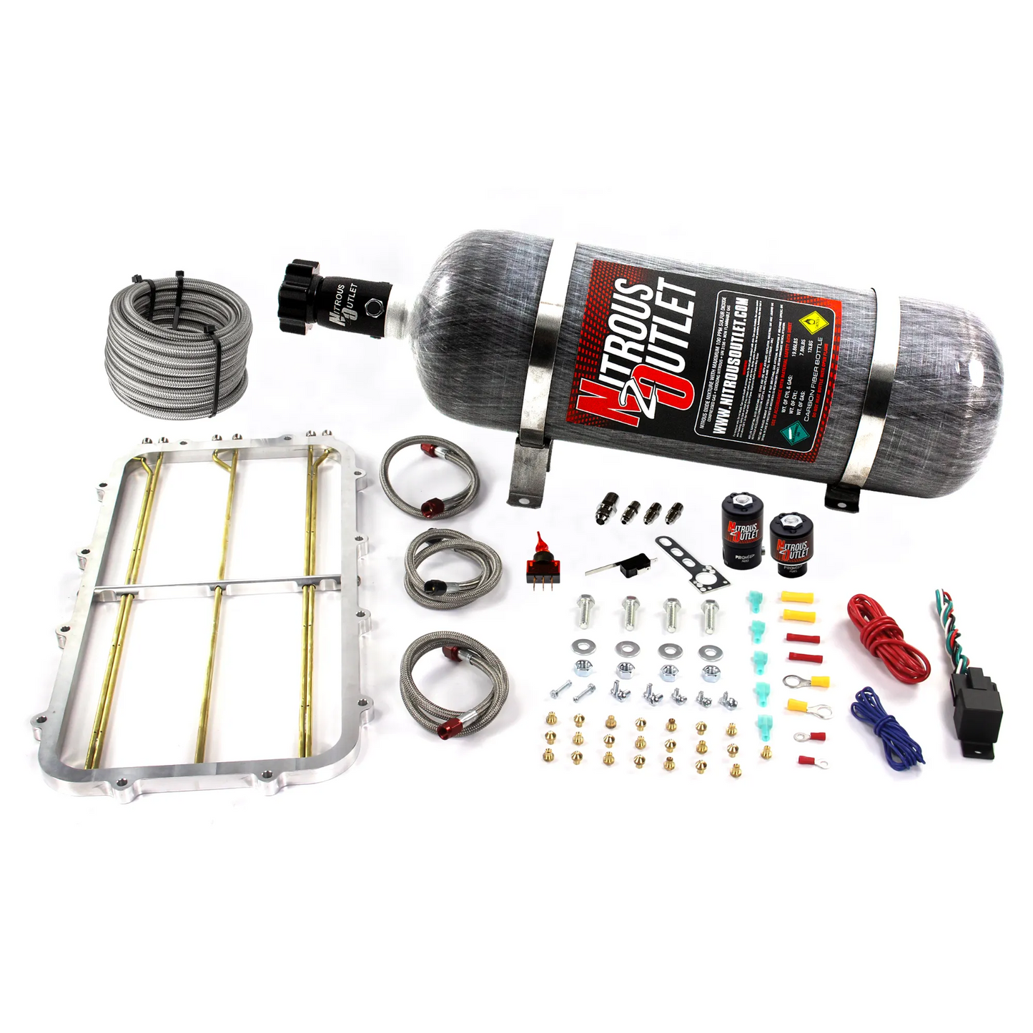 Nitrous Outlet GM Holley Hi-Ram Single Stage Intake Spacer Plate System - Gas/E85 (5-55psi)(50-300HP)(12lb Bottle)