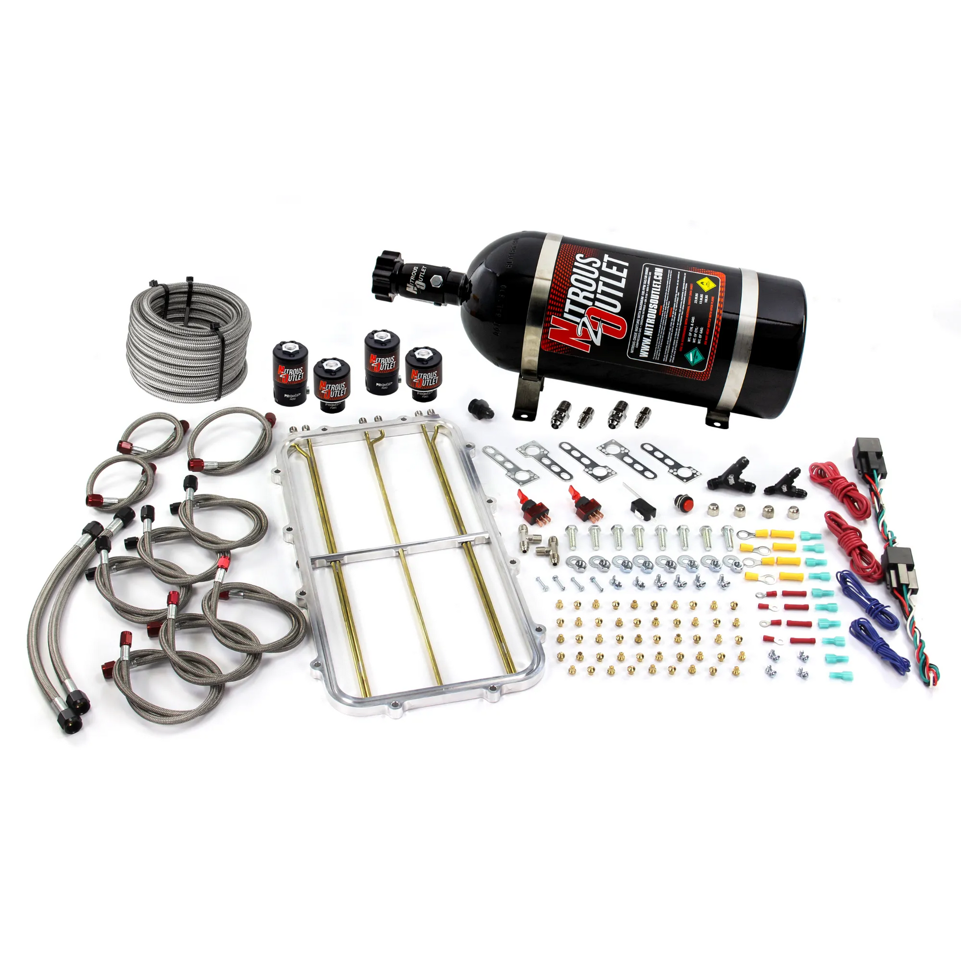 Nitrous Outlet GM Holley Hi-Ram Dual Stage Intake Spacer Plate System - Gas/E85 (5-55psi)(50-300HP)(10lb Bottle)