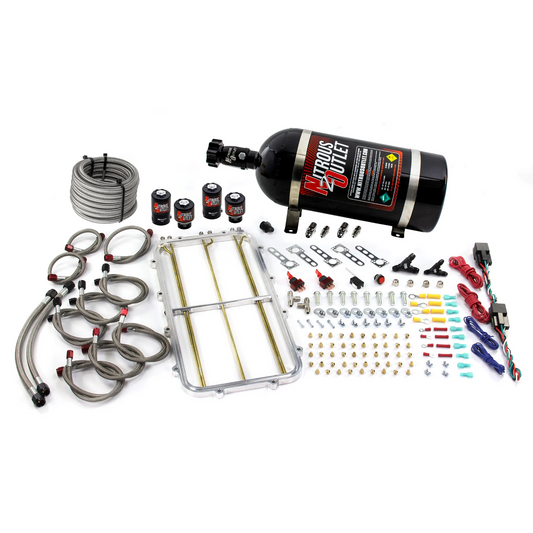 Nitrous Outlet GM Holley Hi-Ram Dual Stage Intake Spacer Plate System - Gas/E85 (5-55psi)(50-300HP)(10lb Bottle)