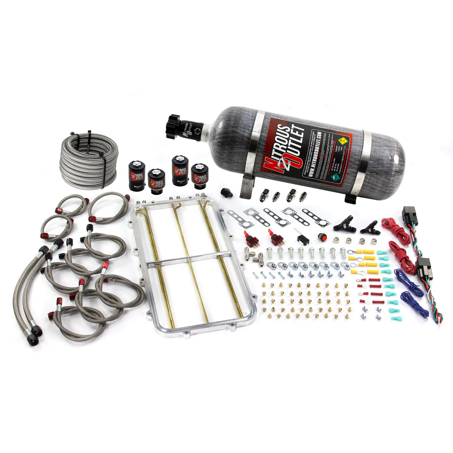 Nitrous Outlet GM Holley Hi-Ram Dual Stage Intake Spacer Plate System - Gas/E85 (5-55psi)(50-300HP)(12lb Bottle)