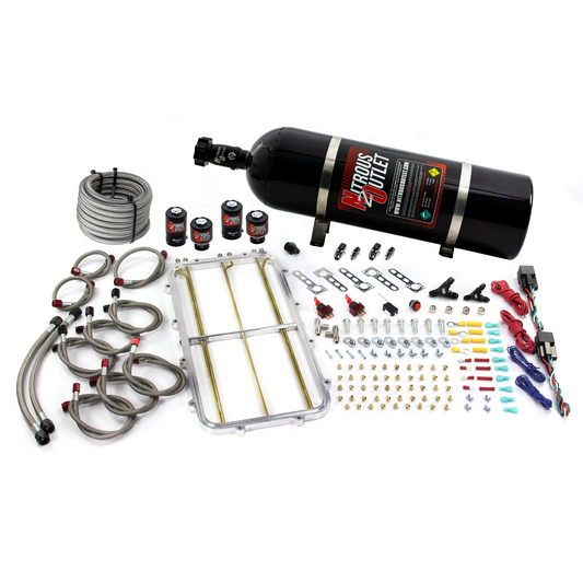 Nitrous Outlet GM Holley Hi-Ram Dual Stage Intake Spacer Plate System - Gas/E85 (5-55psi)(50-300HP)(15lb Bottle)