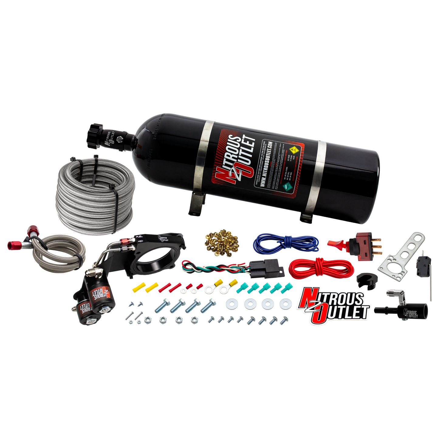Nitrous Outlet Ford 2018-2023 Mustang GT Hard-line Plate System - Gas/E85 (5-55psi)(50-200HP)(15lb Bottle)