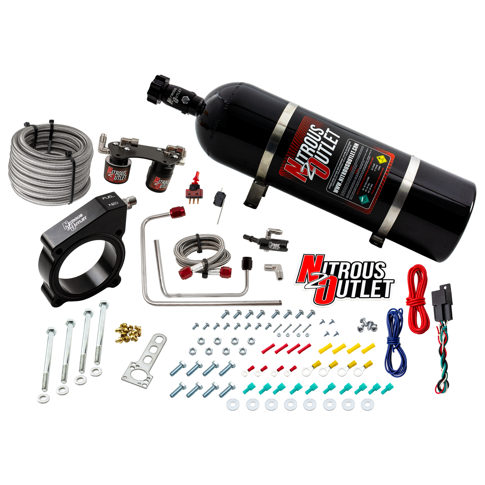 Nitrous Outlet Ford 2015-2020 Ecoboost Mustang Plate System - Gas/E85 (5-55psi)(50-200HP)(15LB Bottle)