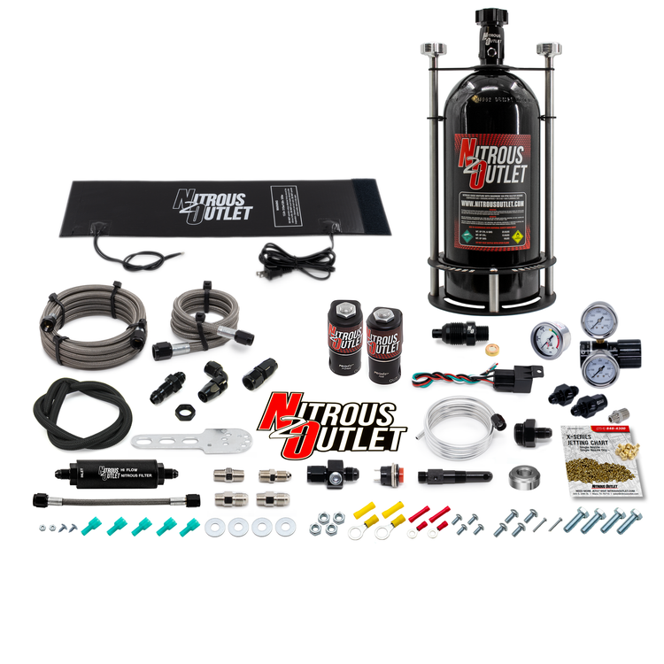 Nitrous Outlet Level 1 Dry Single Nozzle Boost-N-Juice System Package (35-200 HP)(Vertical Mount)(10lb Bottle)