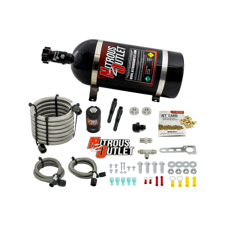 Nitrous Outlet Dry Dual Nozzle Boost-N-Juice System (50-300 HP)(10lb Bottle)