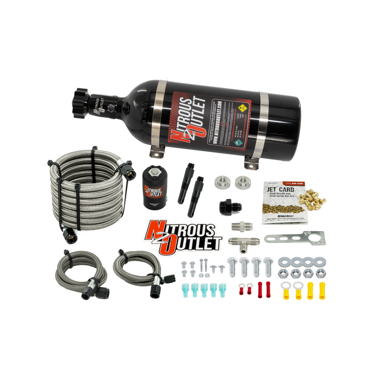 Nitrous Outlet Dry Dual Nozzle Boost-N-Juice System (50-300 HP)(5lb Bottle)