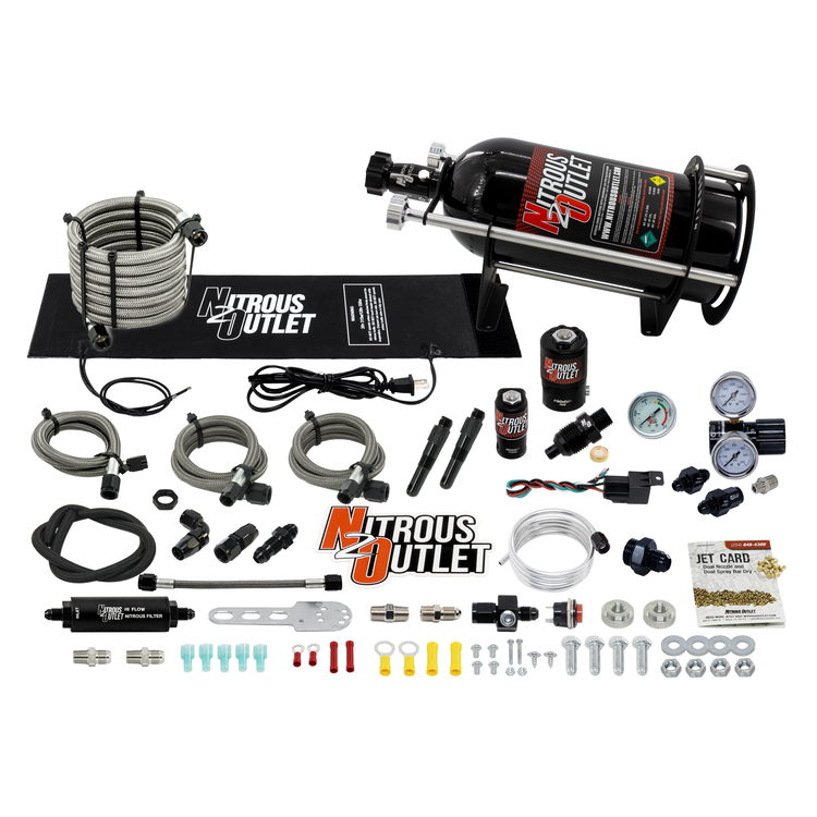 Nitrous Outlet Dry Dual Nozzle Boost-N-Juice System Package (50-300 HP)(Horizontal Mount)(10lb Bottle)