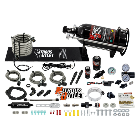 Nitrous Outlet Dry Dual Nozzle Boost-N-Juice System Package (50-300 HP)(Horizontal Mount)(10lb Bottle)